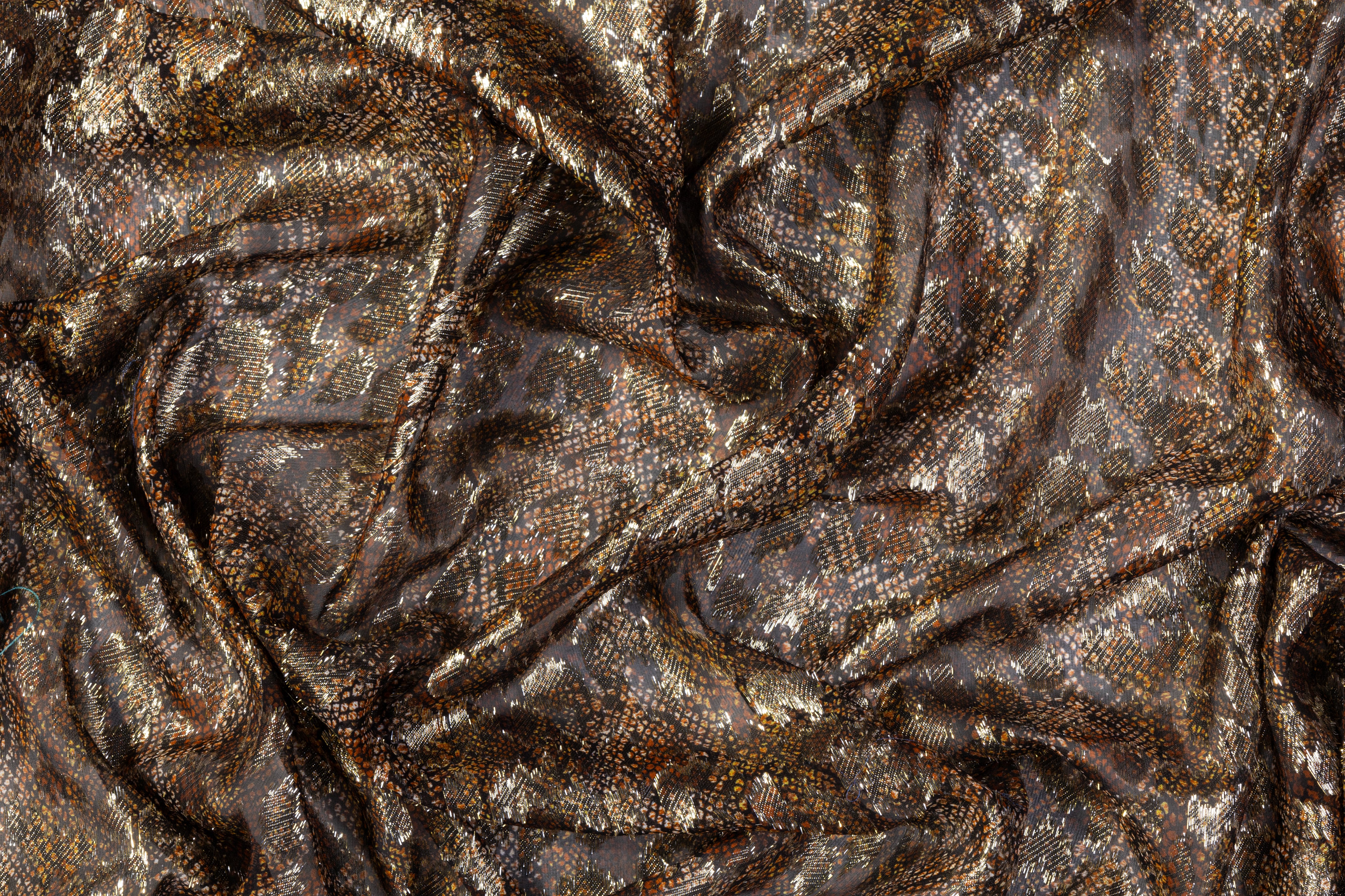 Metallic Italian Silk Fil Coupé - Brown / Gold