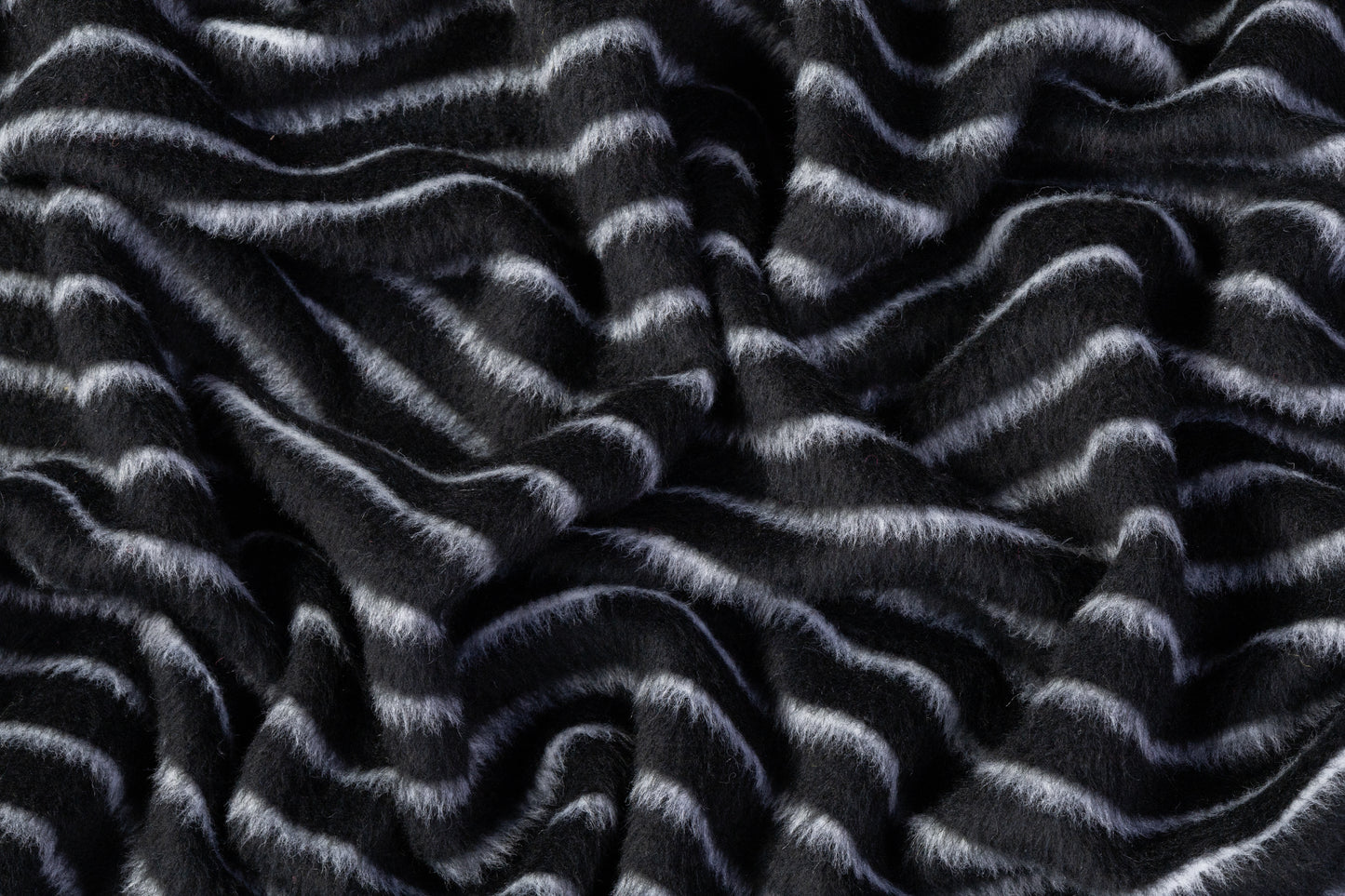 Striped Italian Poly Wool Coating - Black / Off White