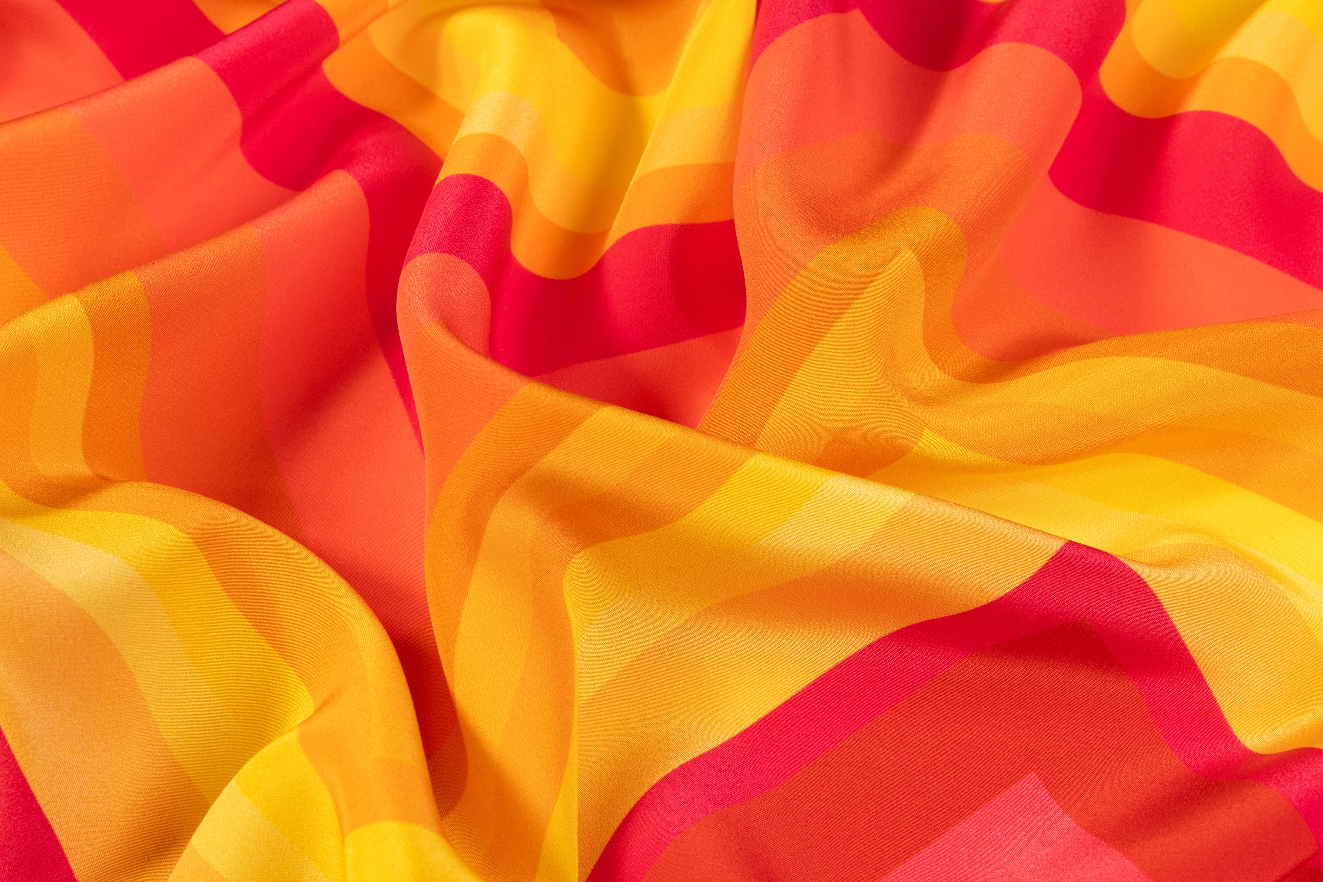 Chevron Italian Silk Crepe de Chine - Orange / Yellow / Red / Pink