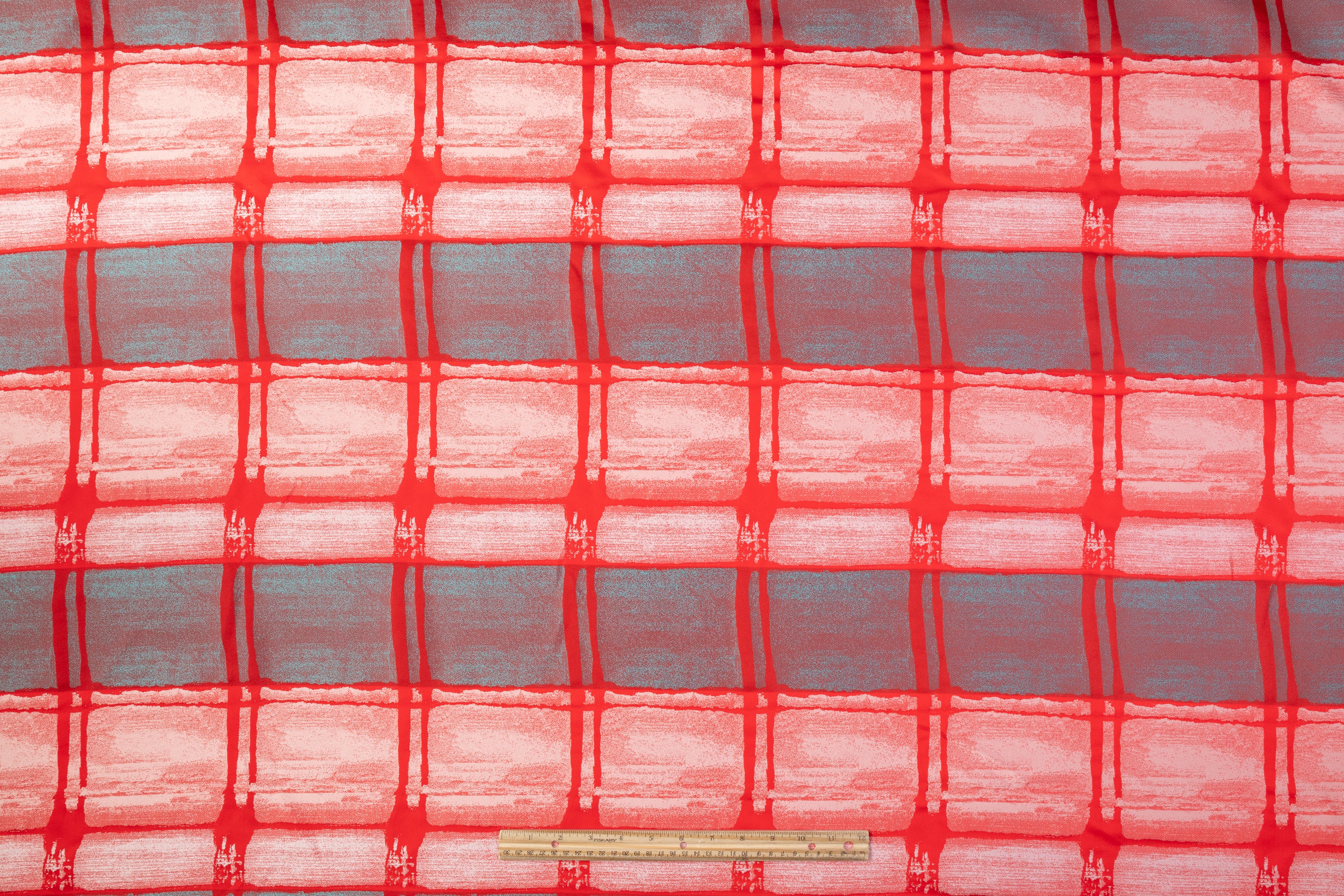 Checked Italian Brocade - Red / Blue