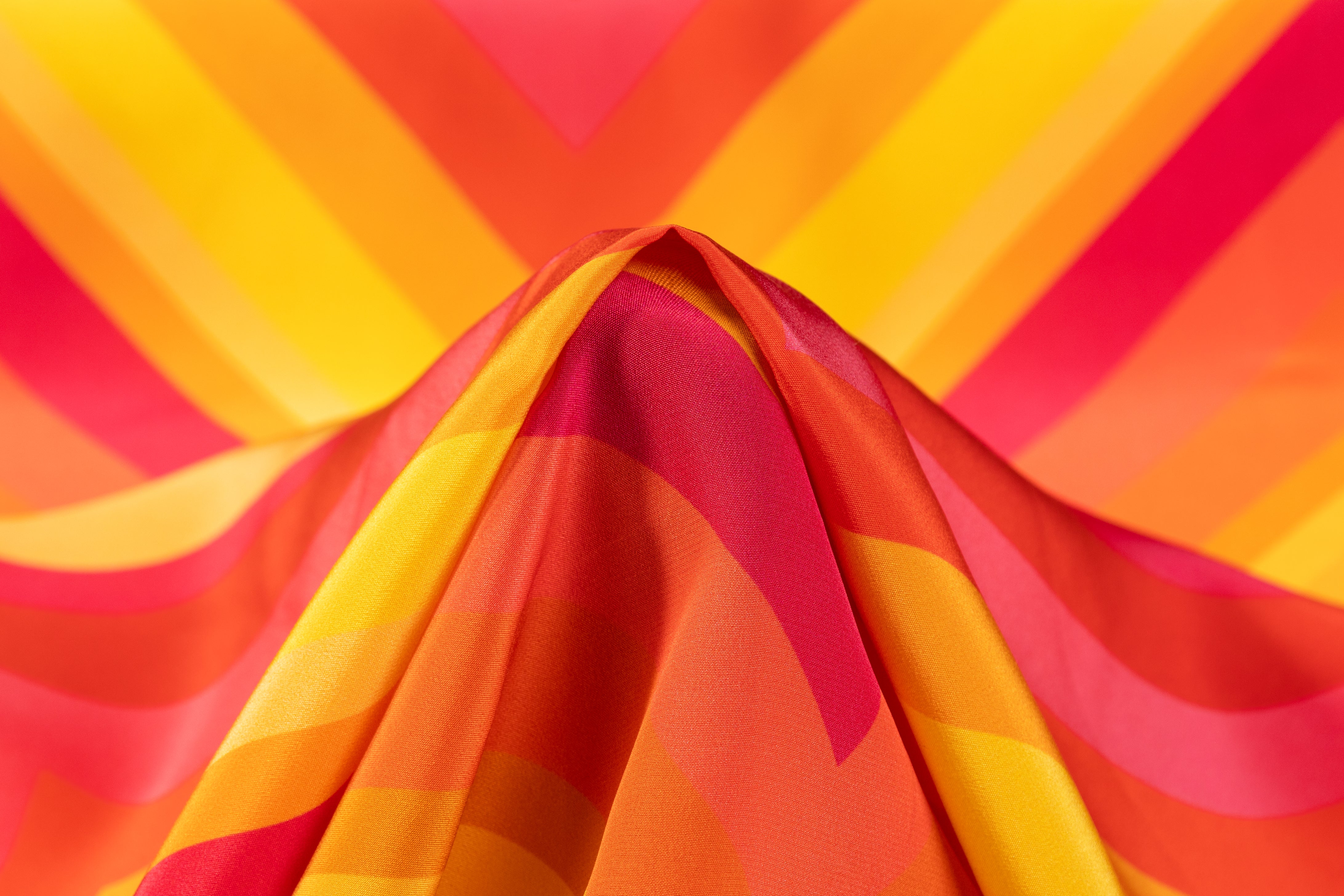 Chevron Italian Silk Crepe de Chine - Orange / Yellow / Red / Pink
