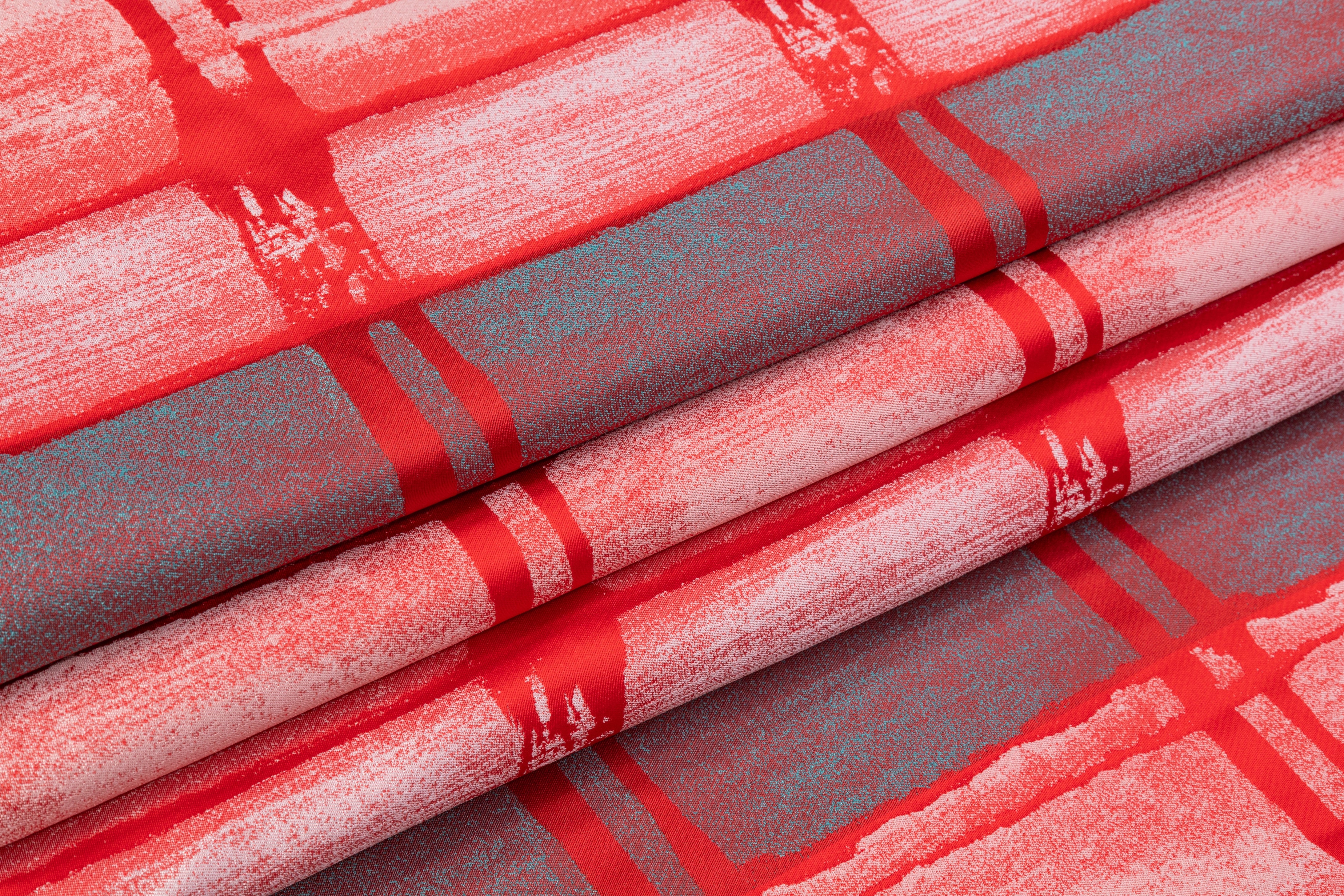 Checked Italian Brocade - Red / Blue