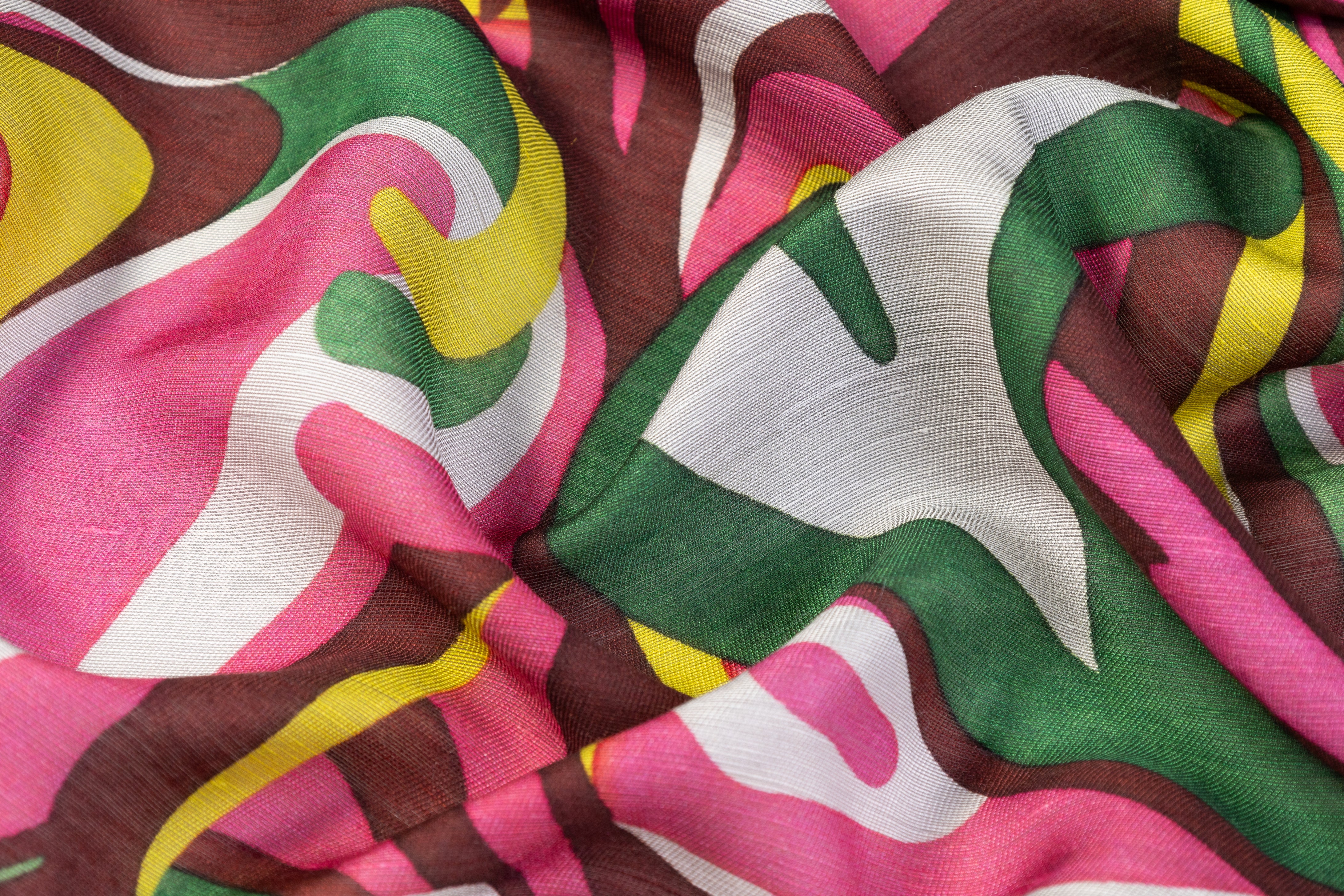 Abstract Hearts Italian Silk Linen Blend - Pink / Burgundy / Green / Yellow