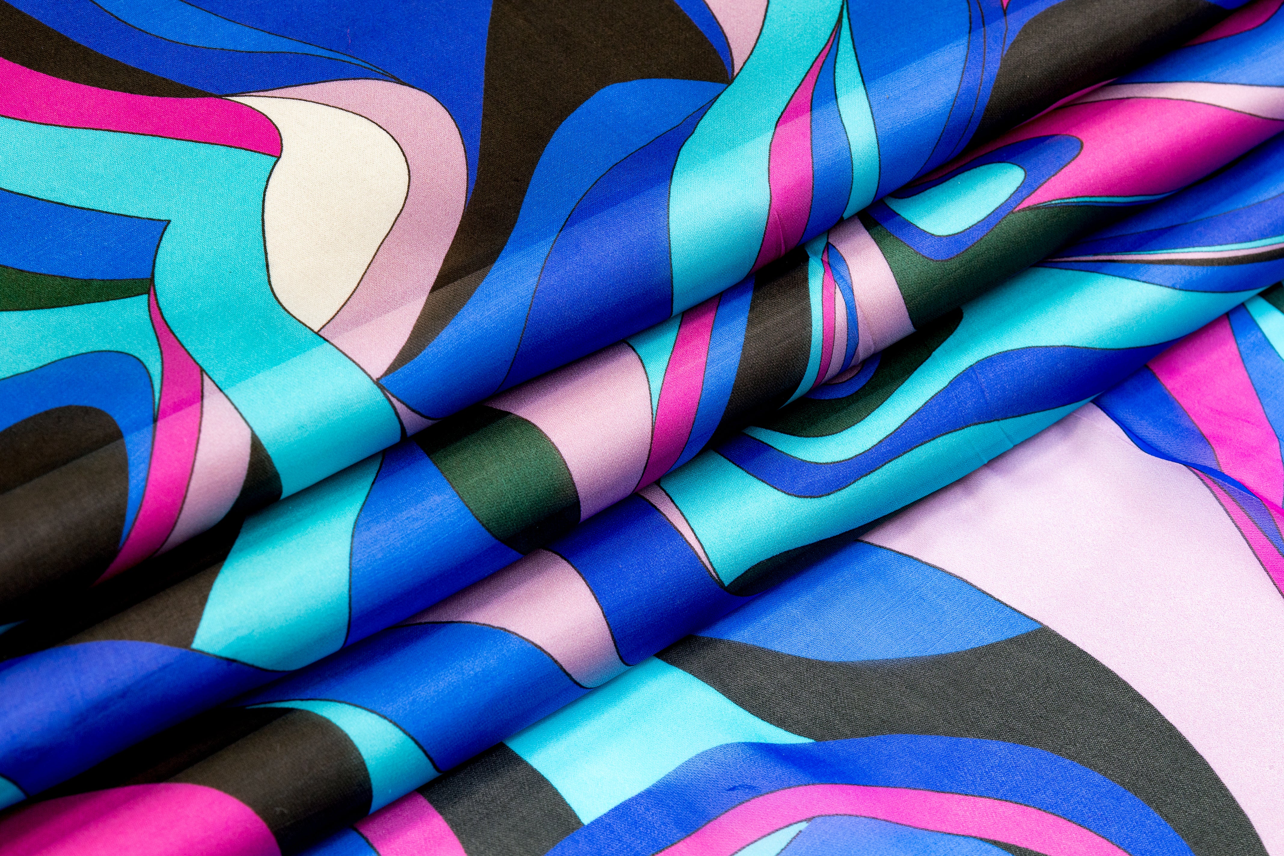 Abstract Italian Silk Chiffon - Blue / Pink