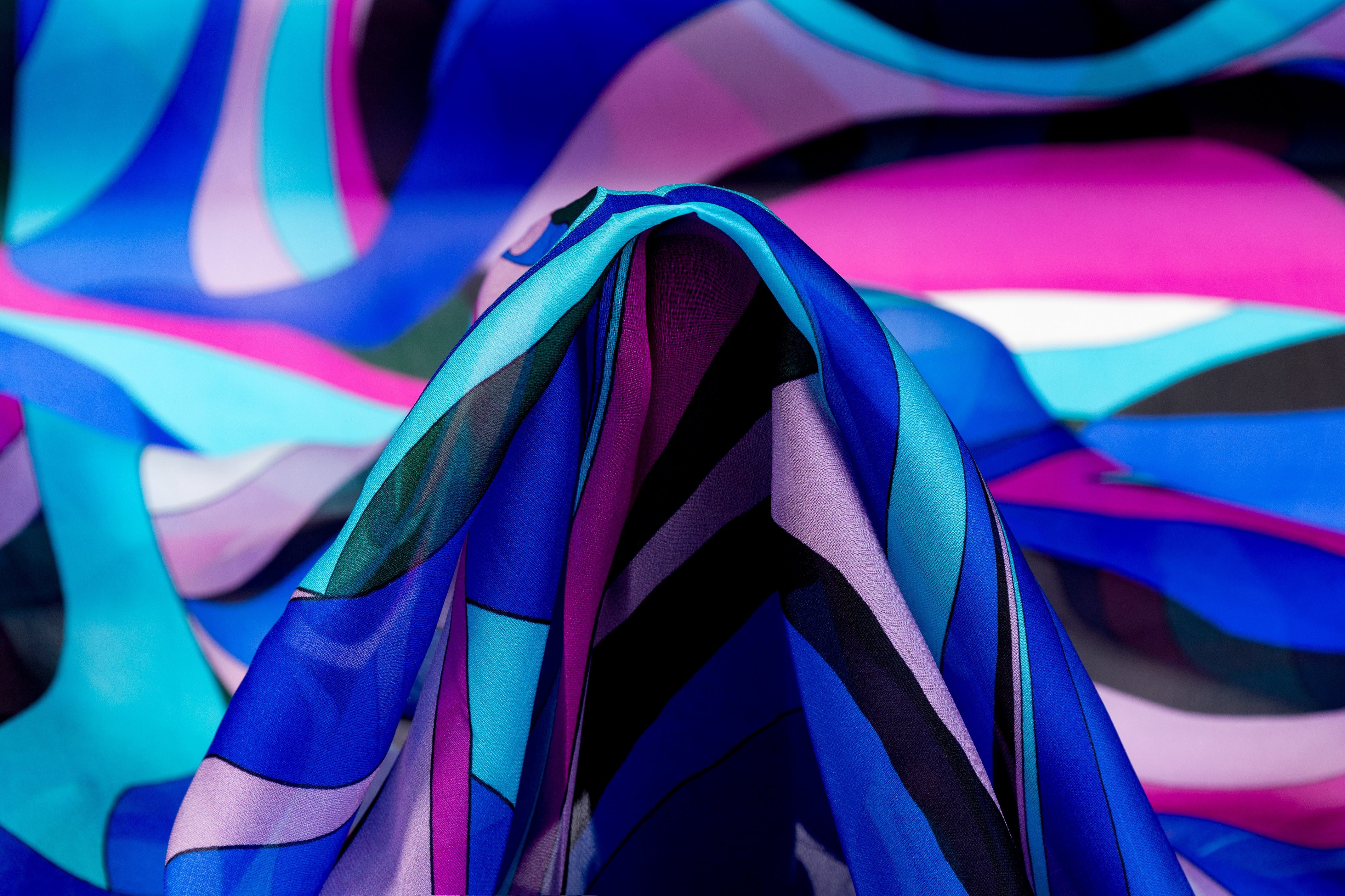 Abstract Italian Silk Chiffon - Blue / Pink