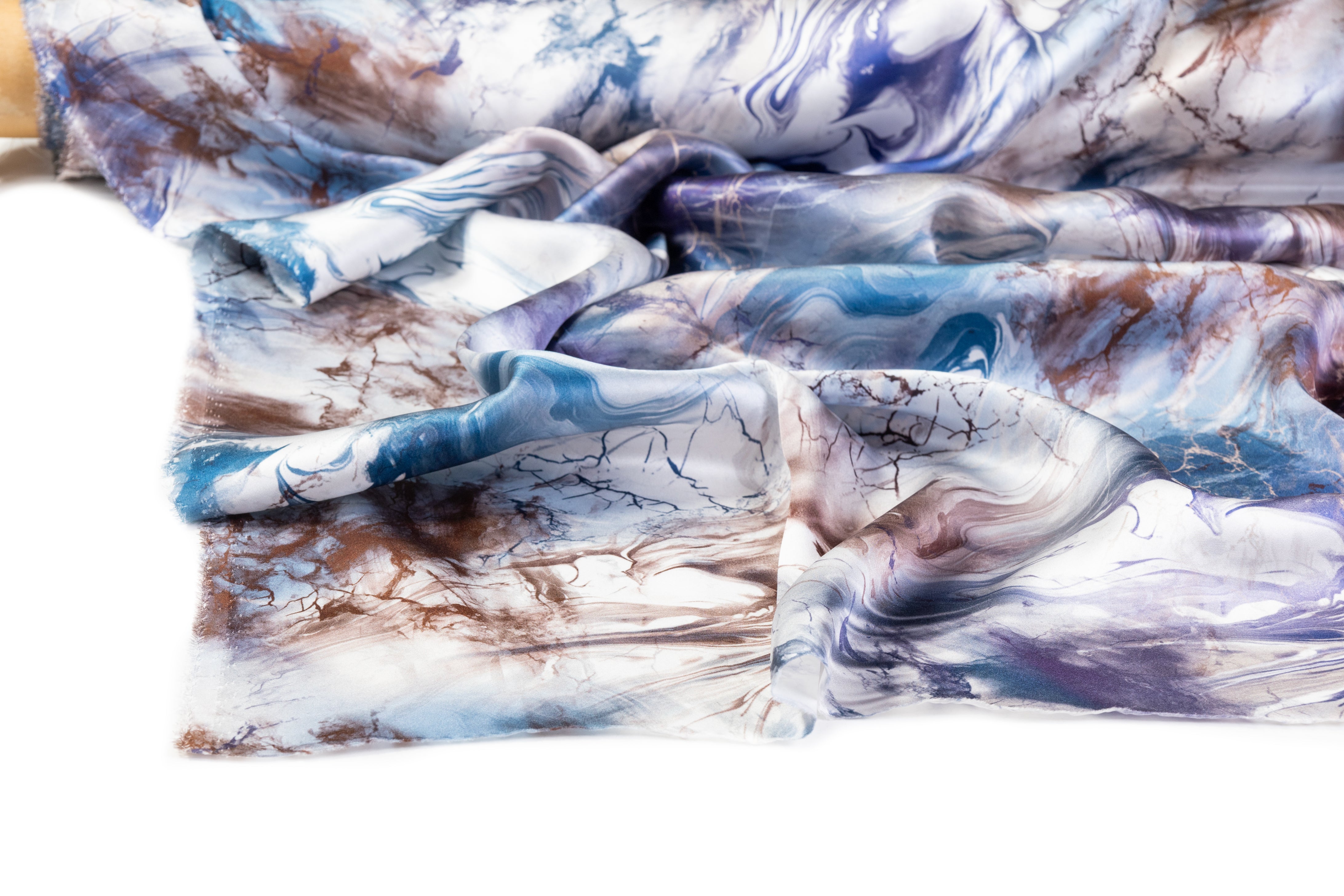 Abstract Italian Silk Charmeuse - Blue / Brown