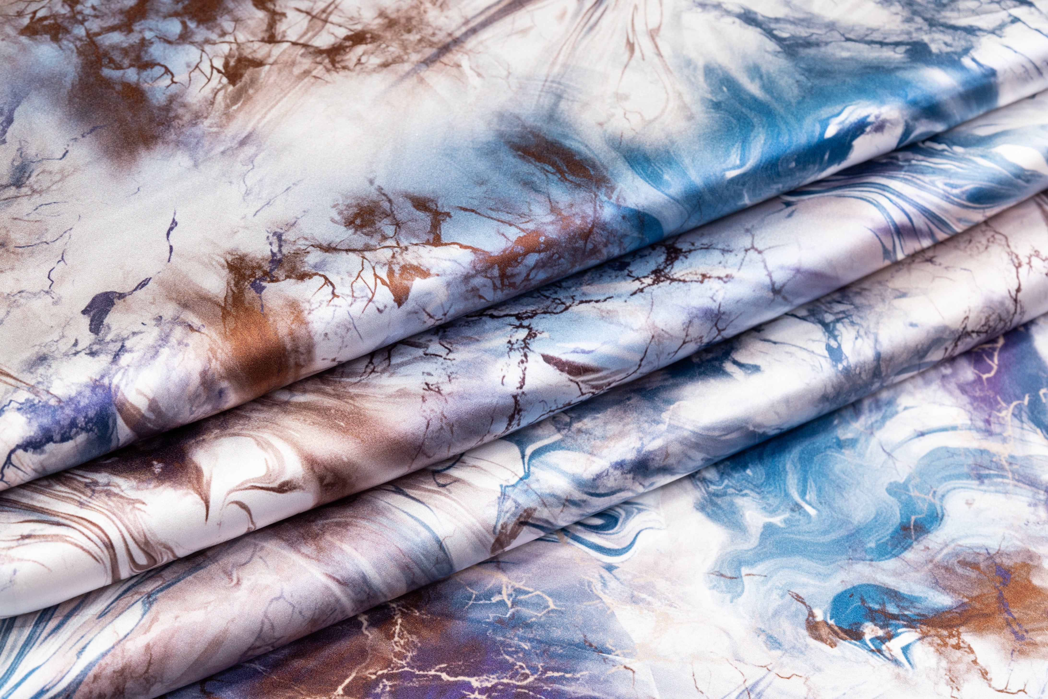 Abstract Italian Silk Charmeuse - Blue / Brown