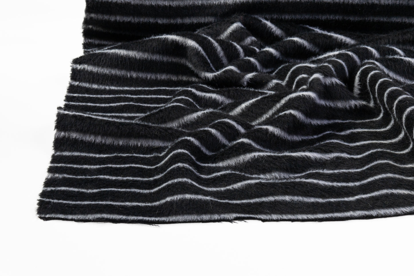 Striped Italian Poly Wool Coating - Black / Off White