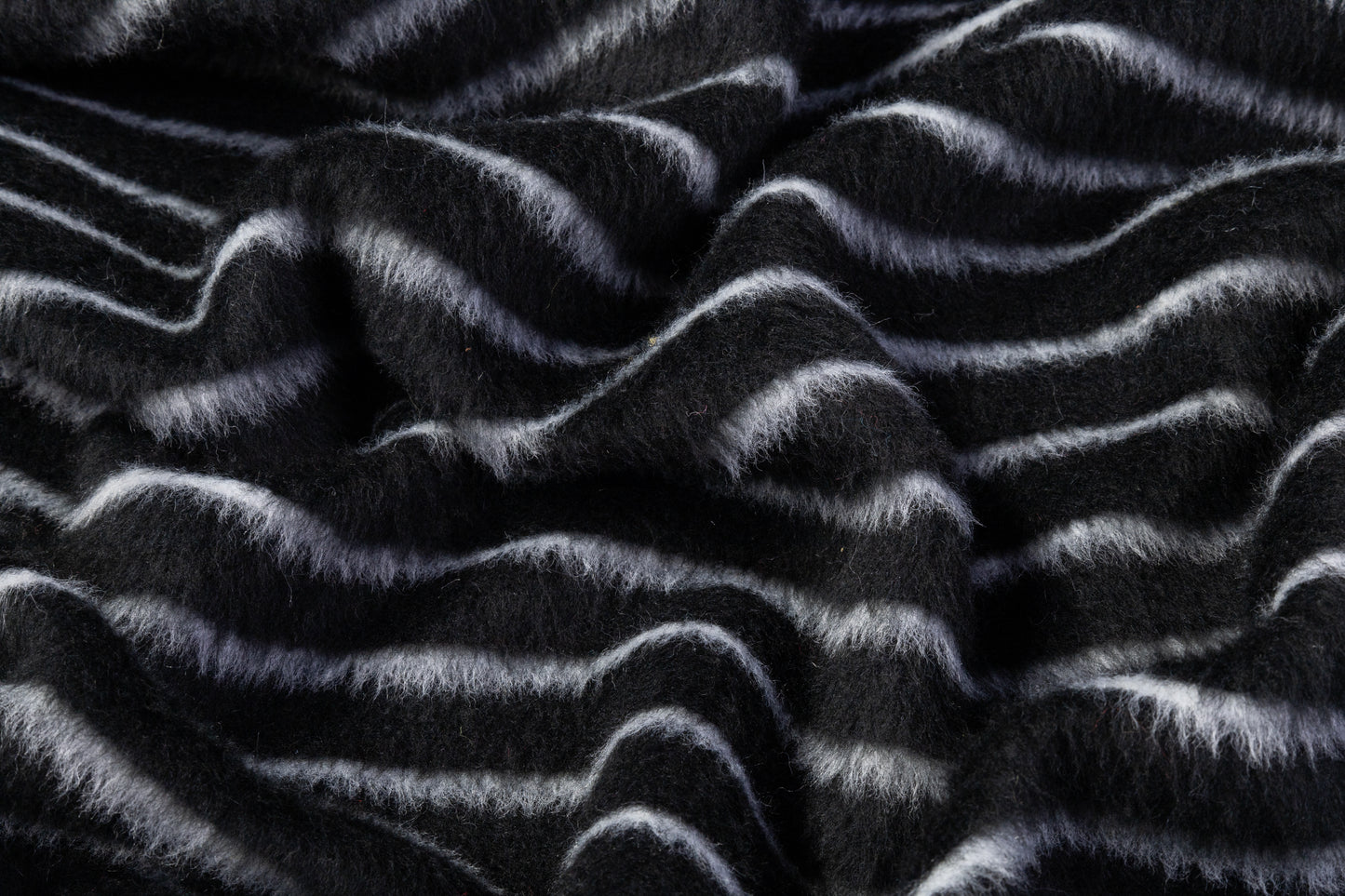 Striped Italian Poly Wool Coating - Black / Off White