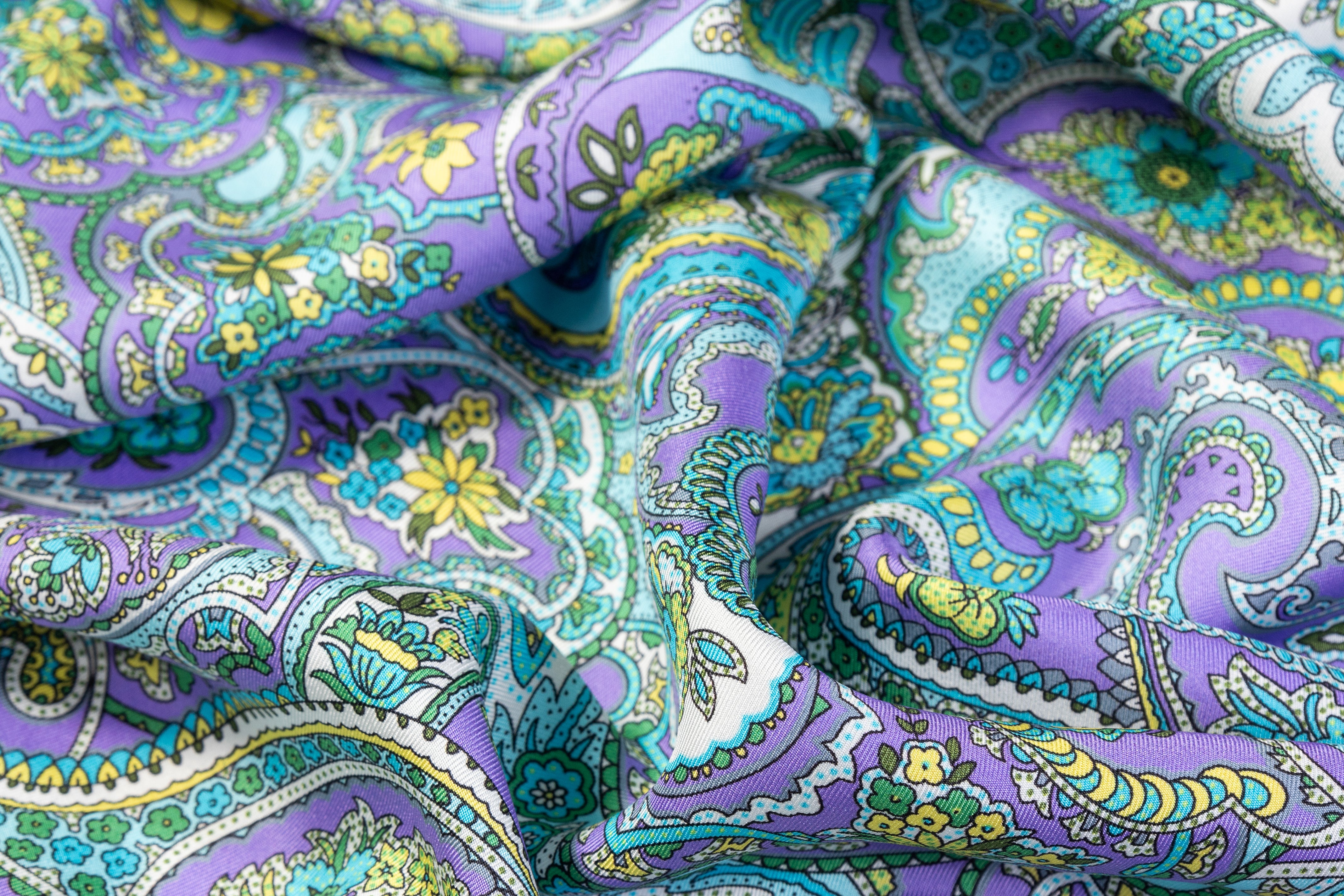 Paisley Italian Silk Twill - Purple / Blue / Green