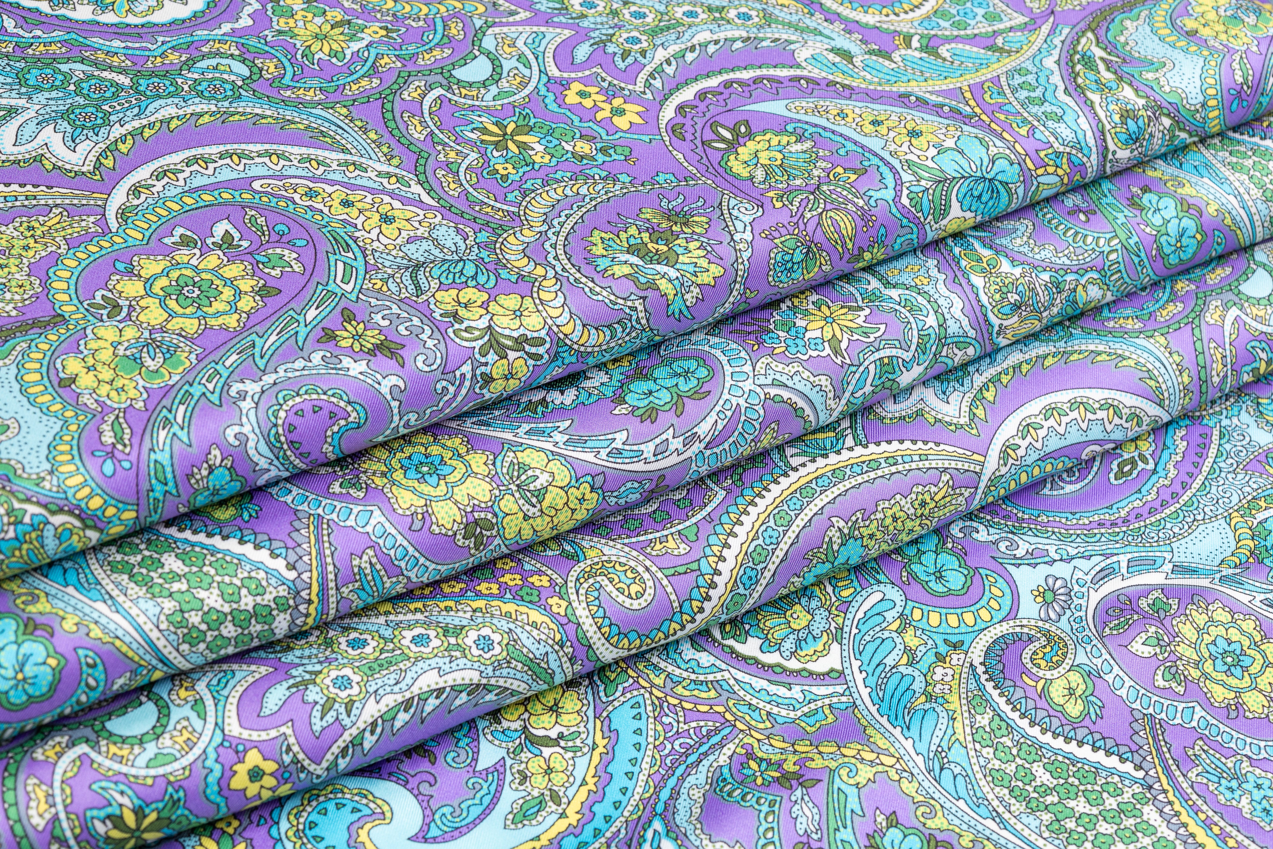 Paisley Italian Silk Twill - Purple / Blue / Green