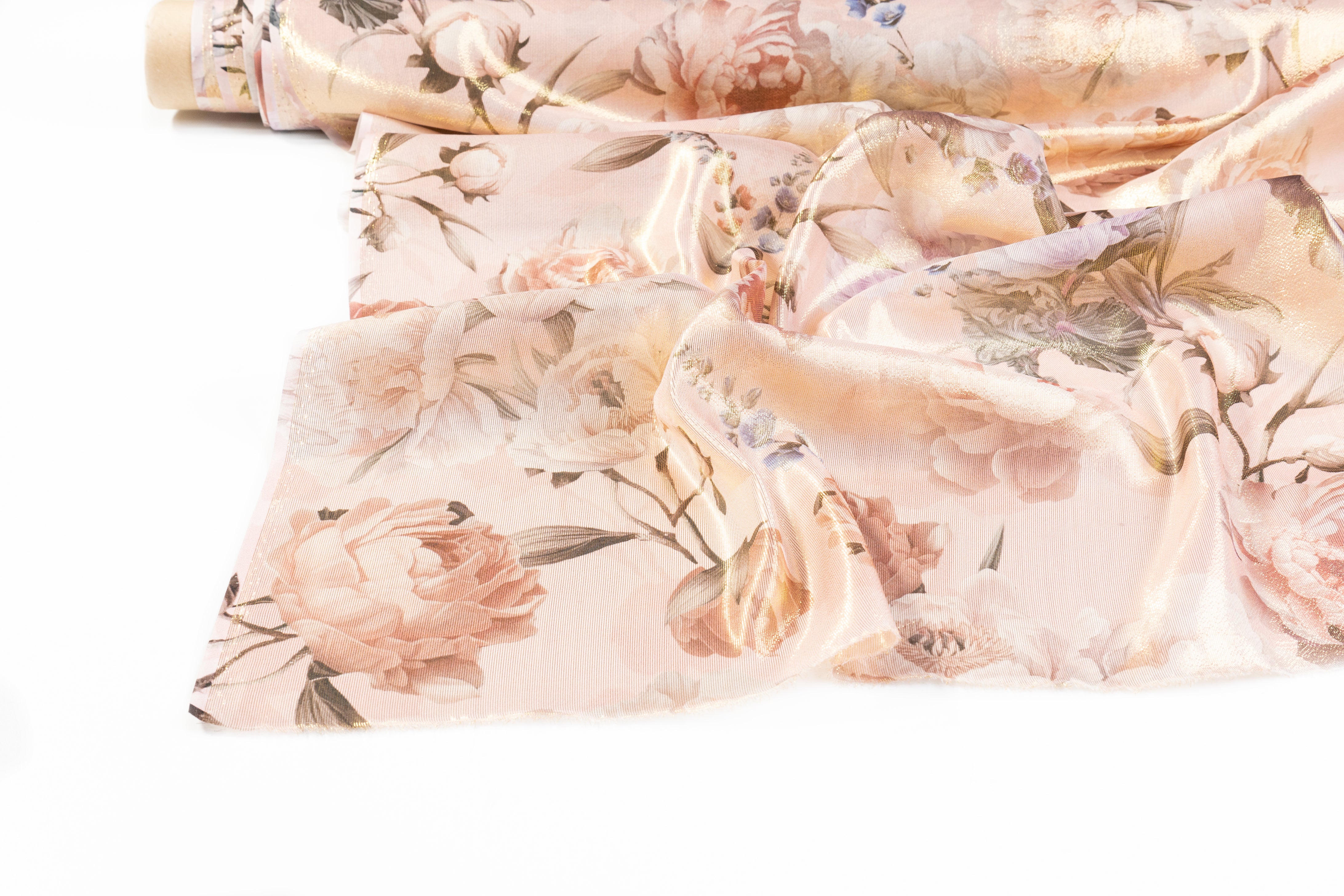 Floral Italian Silk Chiffon Lamé - Blush / Gold
