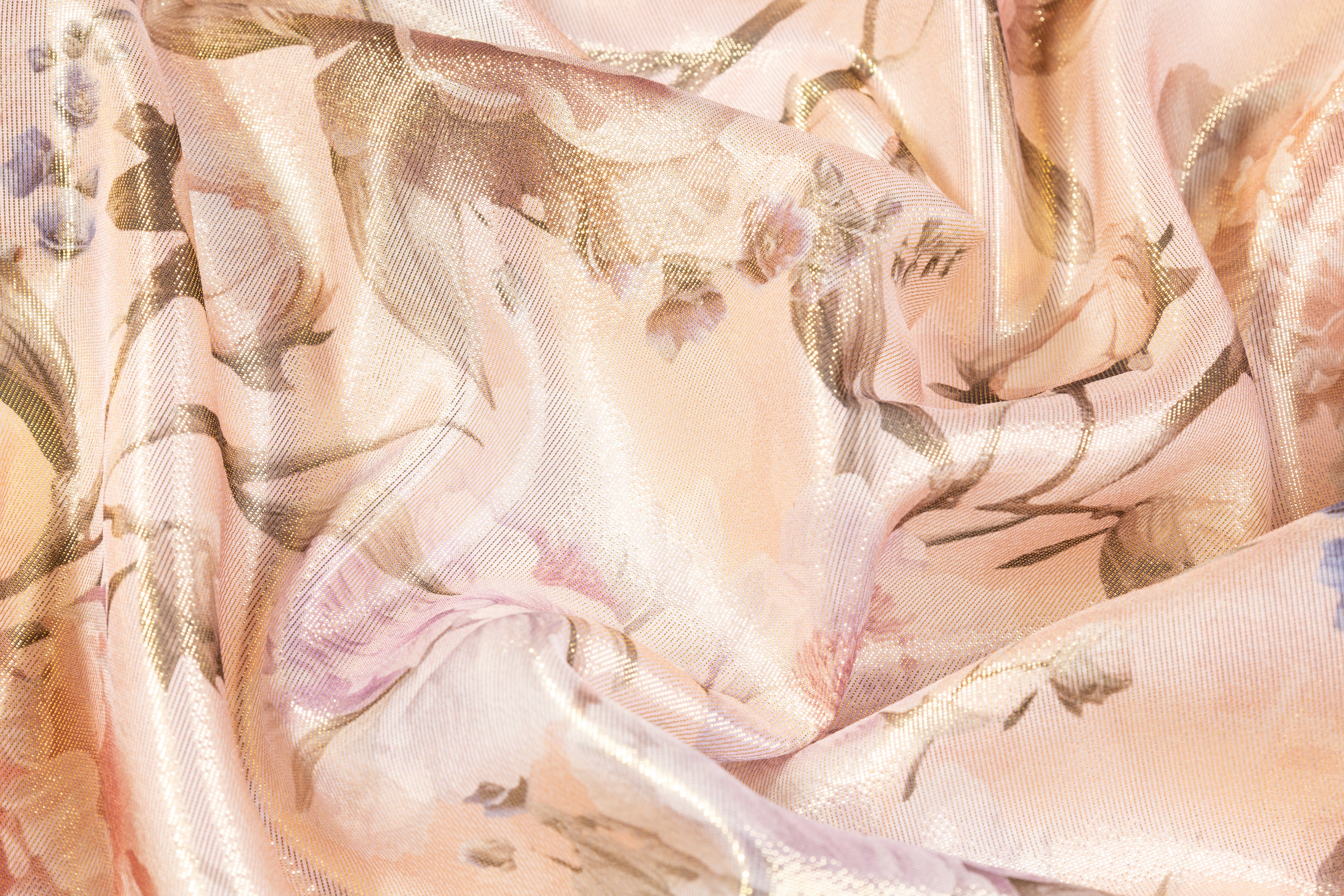 Floral Italian Silk Chiffon Lamé - Blush / Gold
