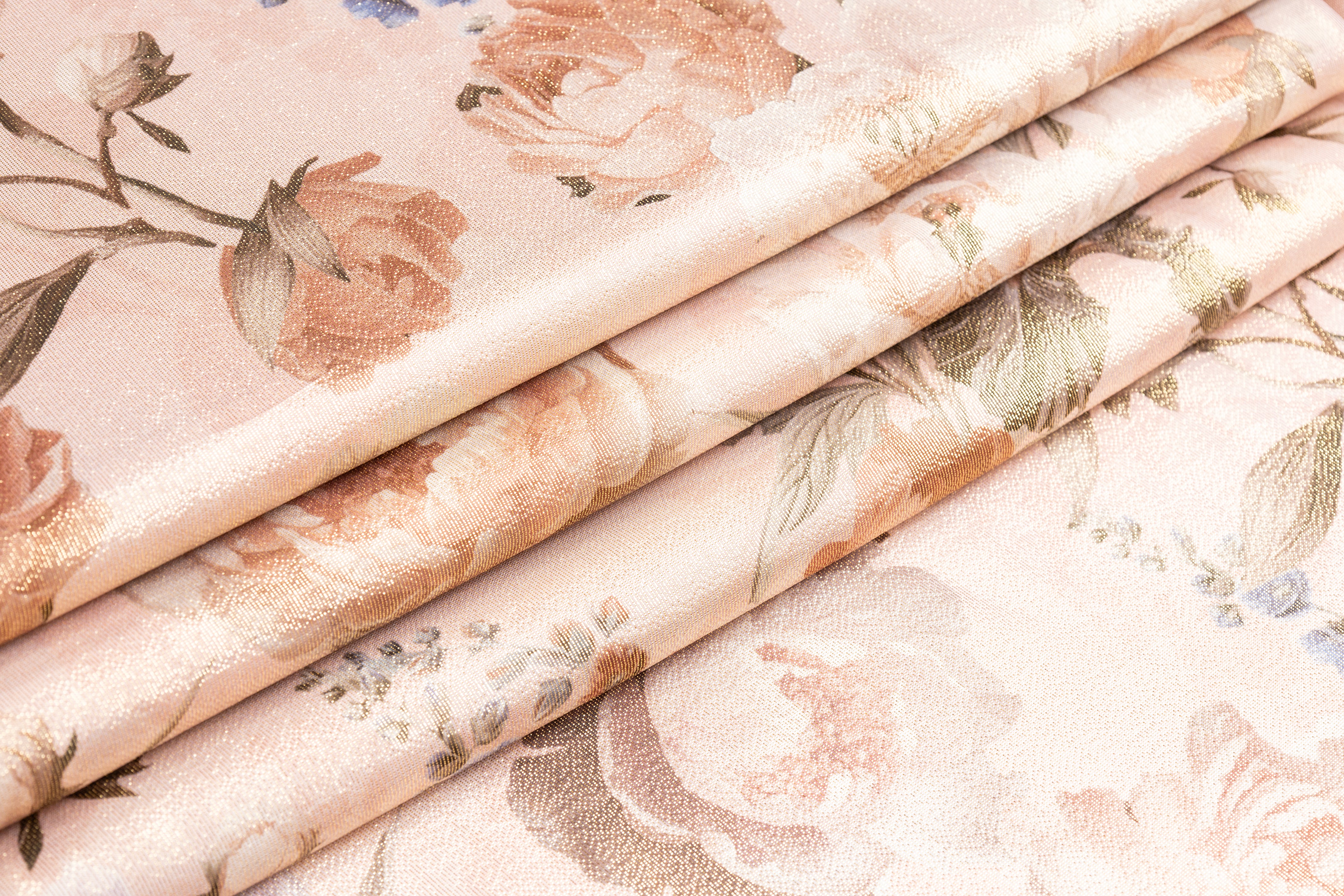 Floral Italian Silk Chiffon Lamé - Blush / Gold