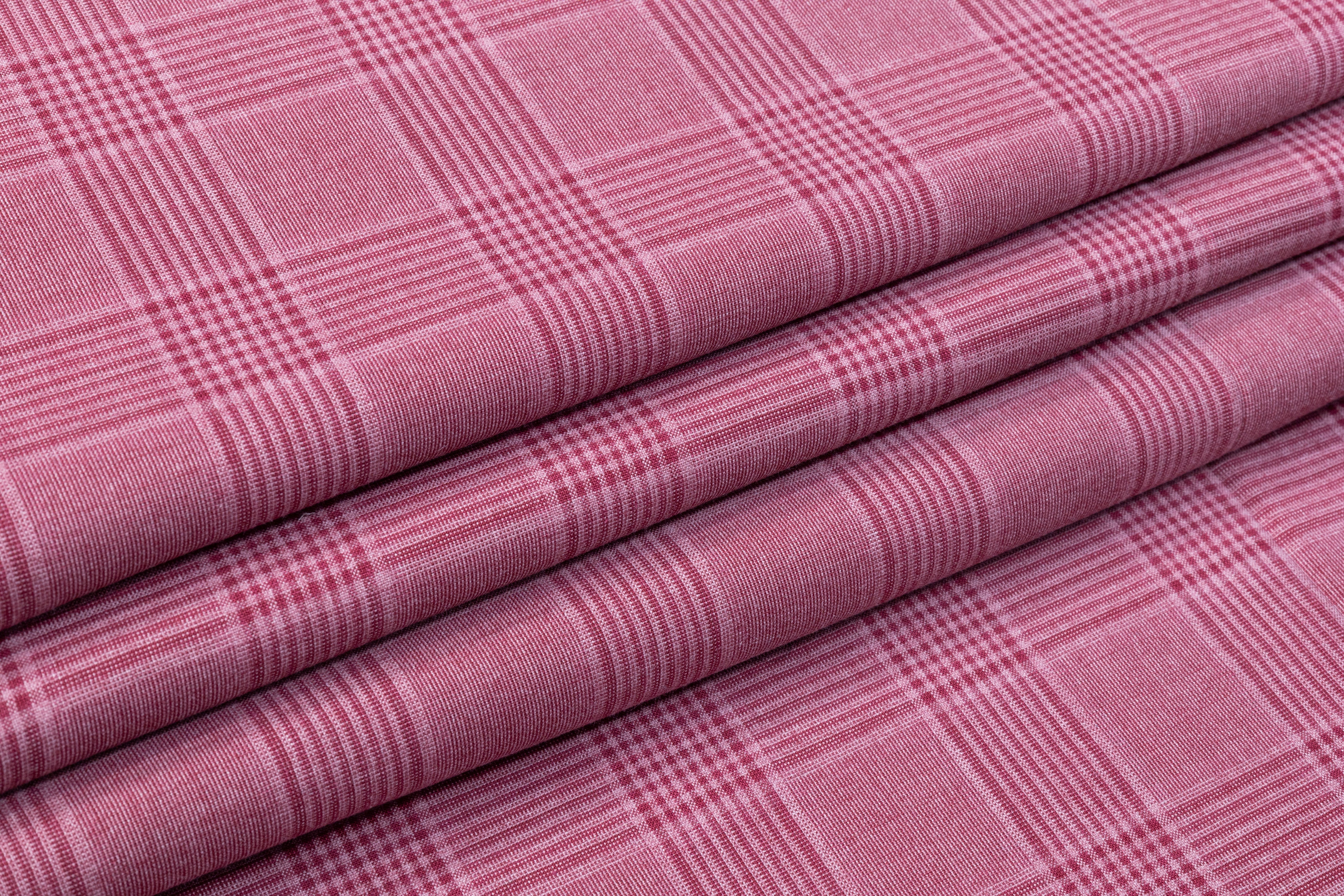 Fordham - Checked Italian Wool Silk and Cotton Suiting - Mauve