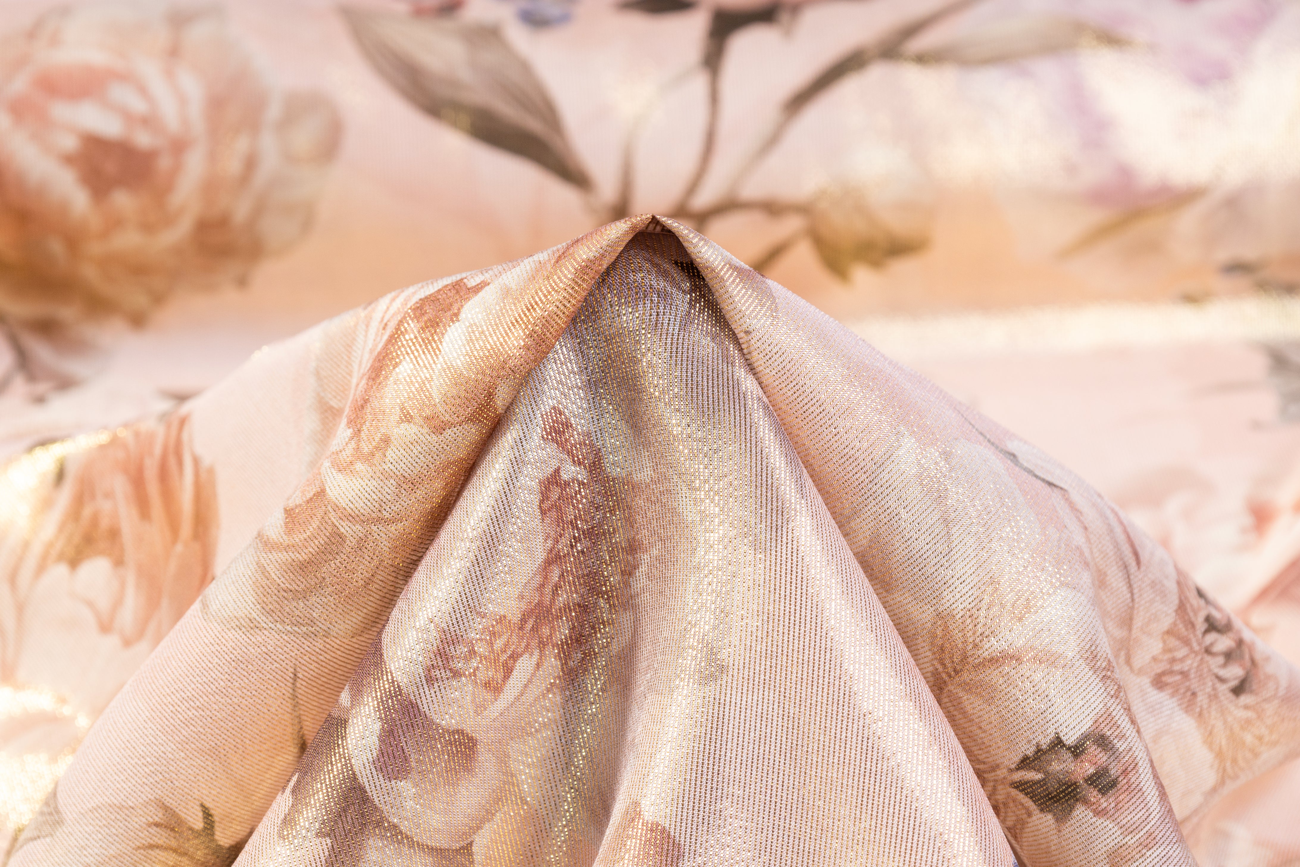 Floral Italian Silk Chiffon Lamé - Blush / Gold
