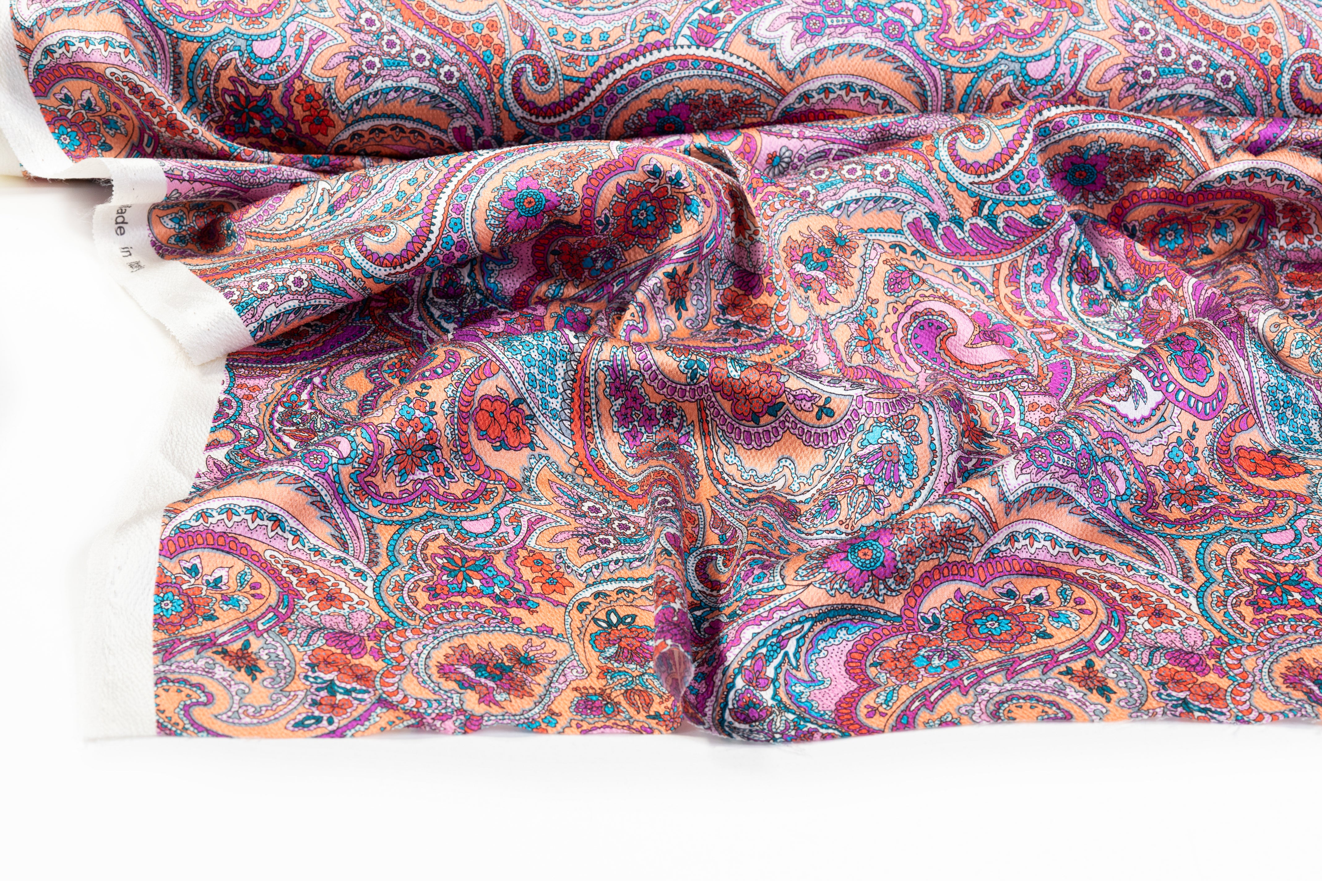 Paisley Hammered Italian Silk - Peach / Multicolor
