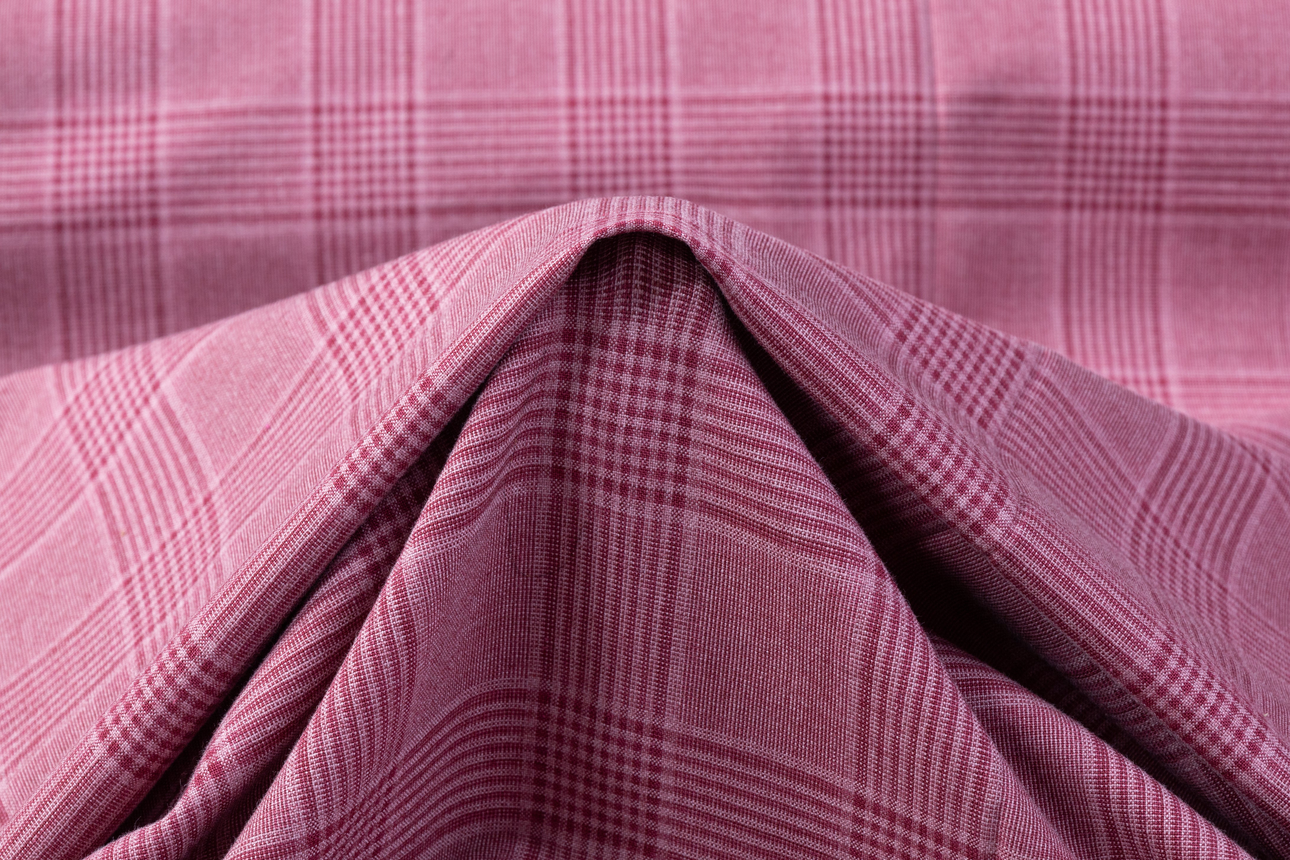 Fordham - Checked Italian Wool Silk and Cotton Suiting - Mauve