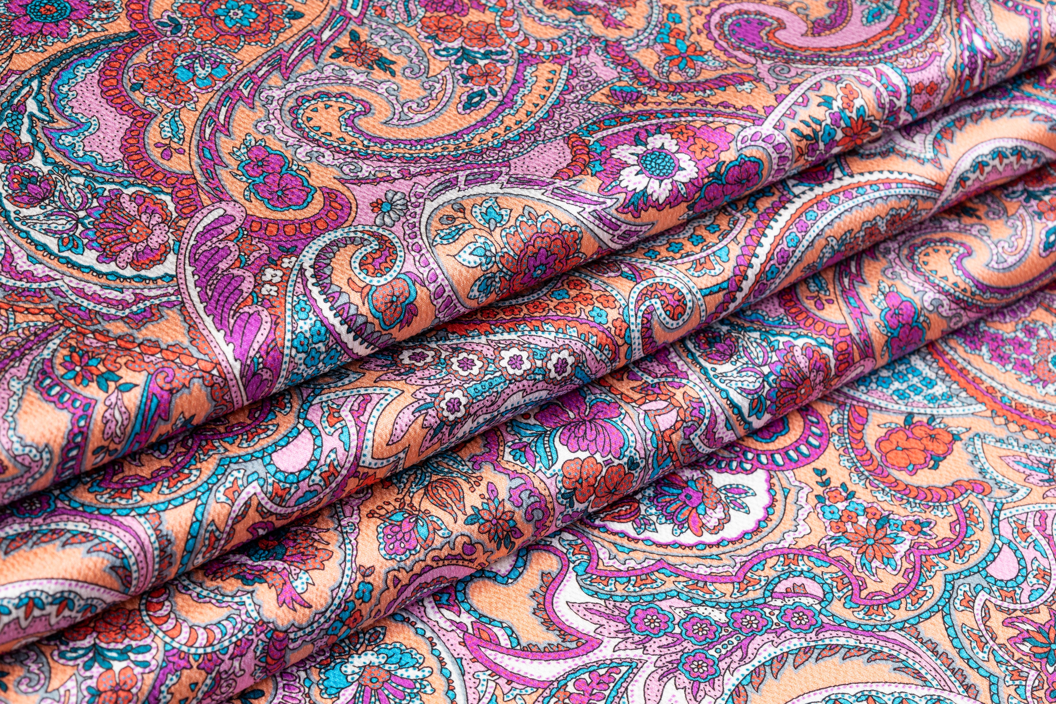 Paisley Hammered Italian Silk - Peach / Multicolor