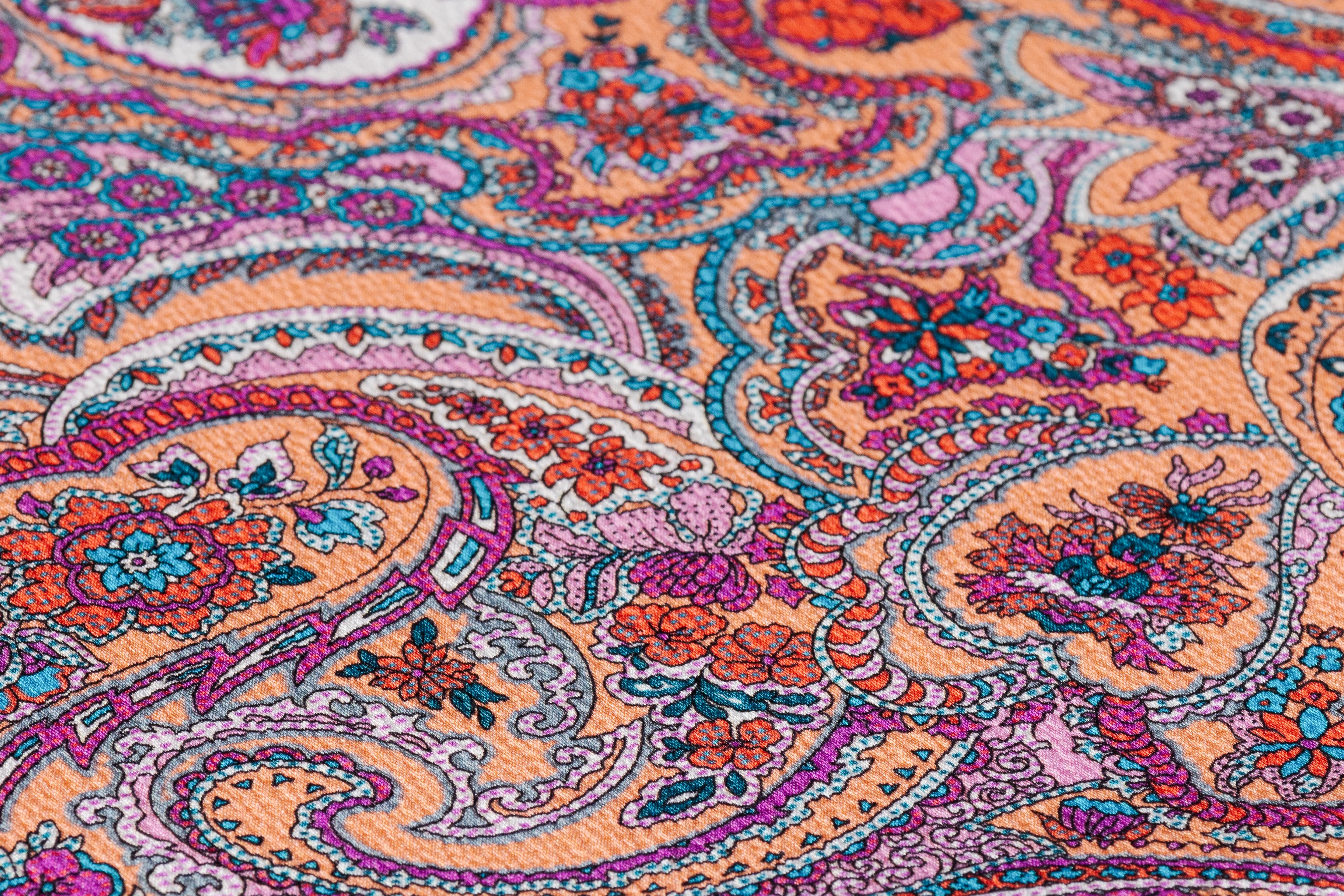 Paisley Hammered Italian Silk - Peach / Multicolor