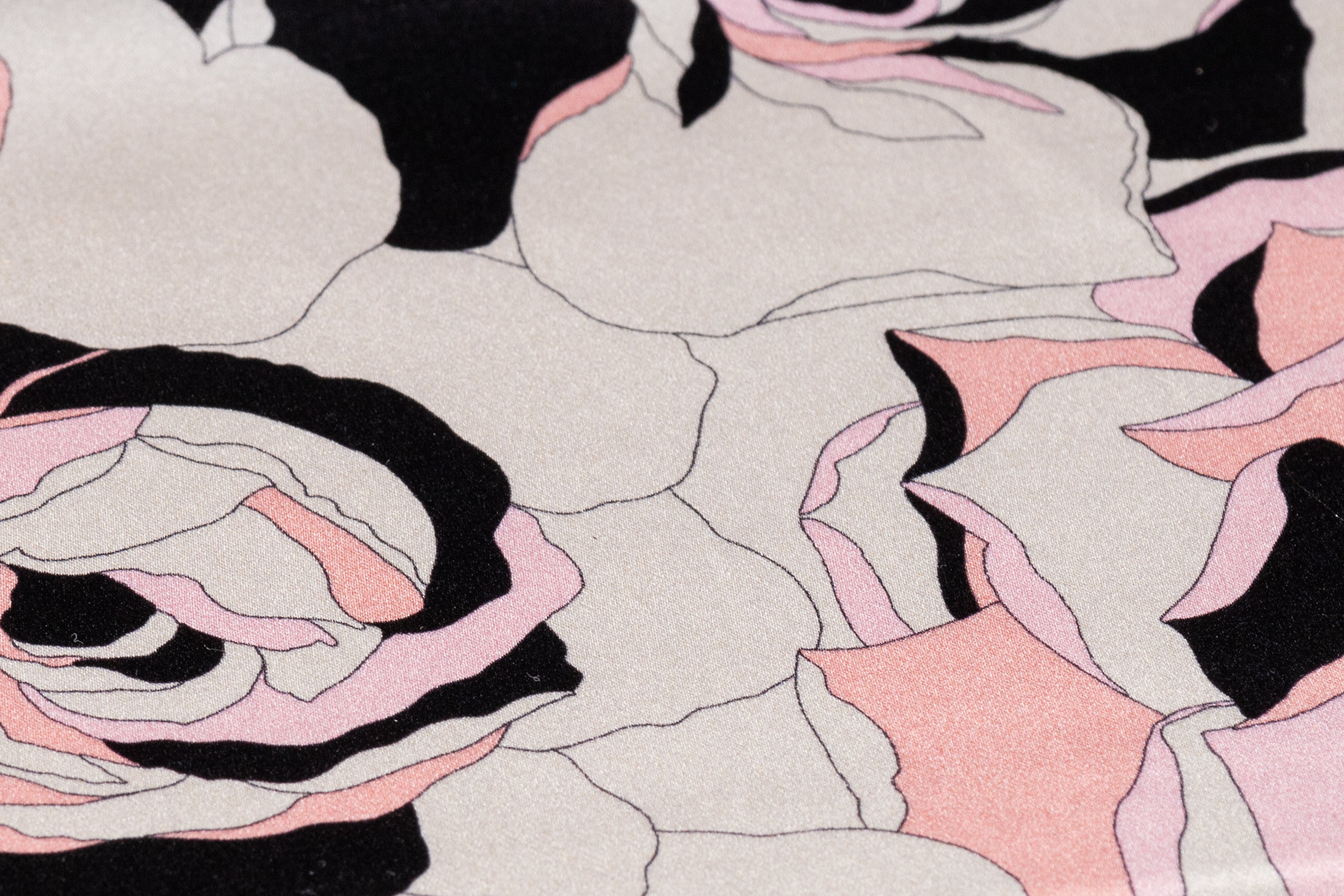 Floral Italian Silk Charmeuse - Ivory / Pink / Black