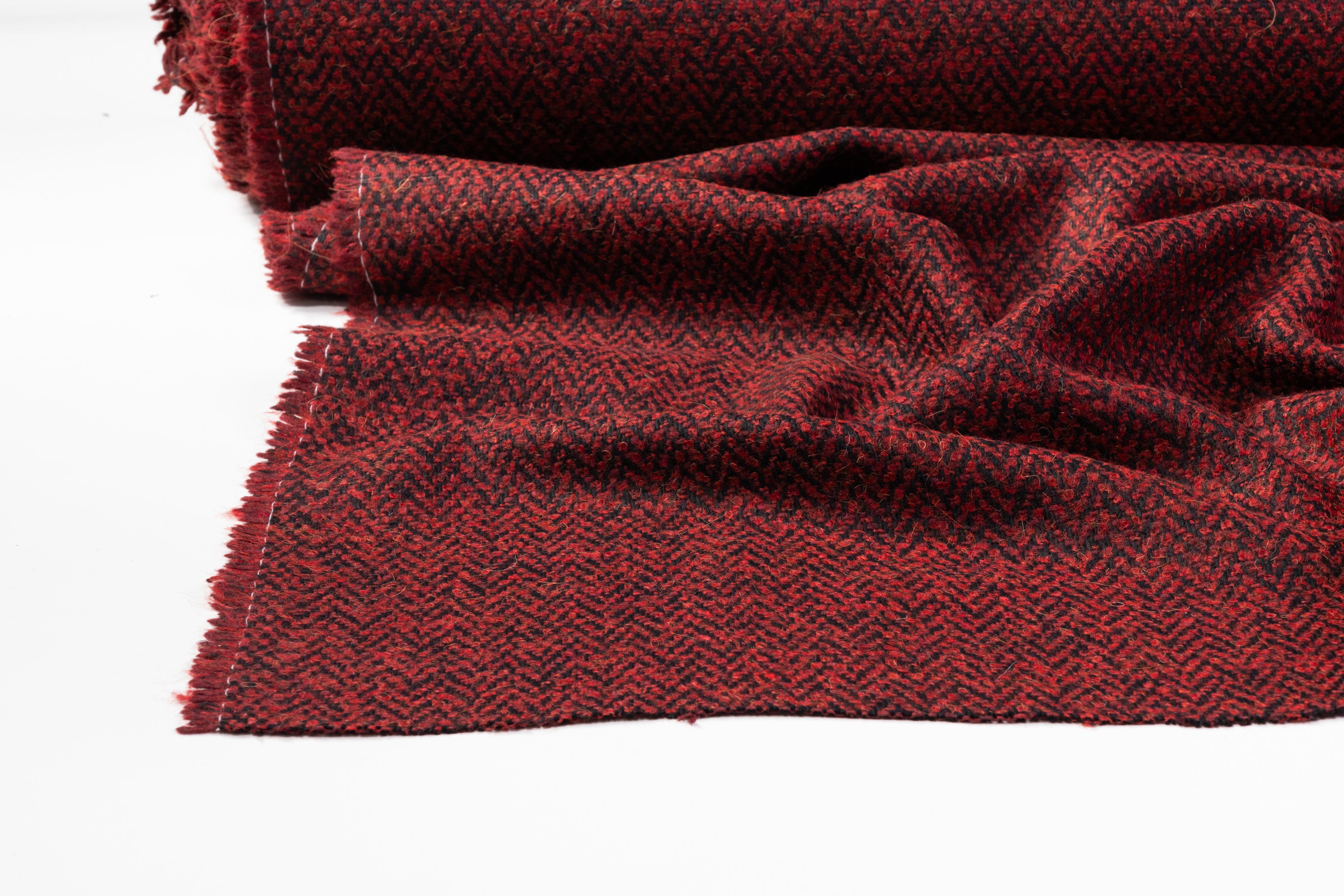 Chevron Italian Wool Mohair Blend Boucle - Maroon / Black