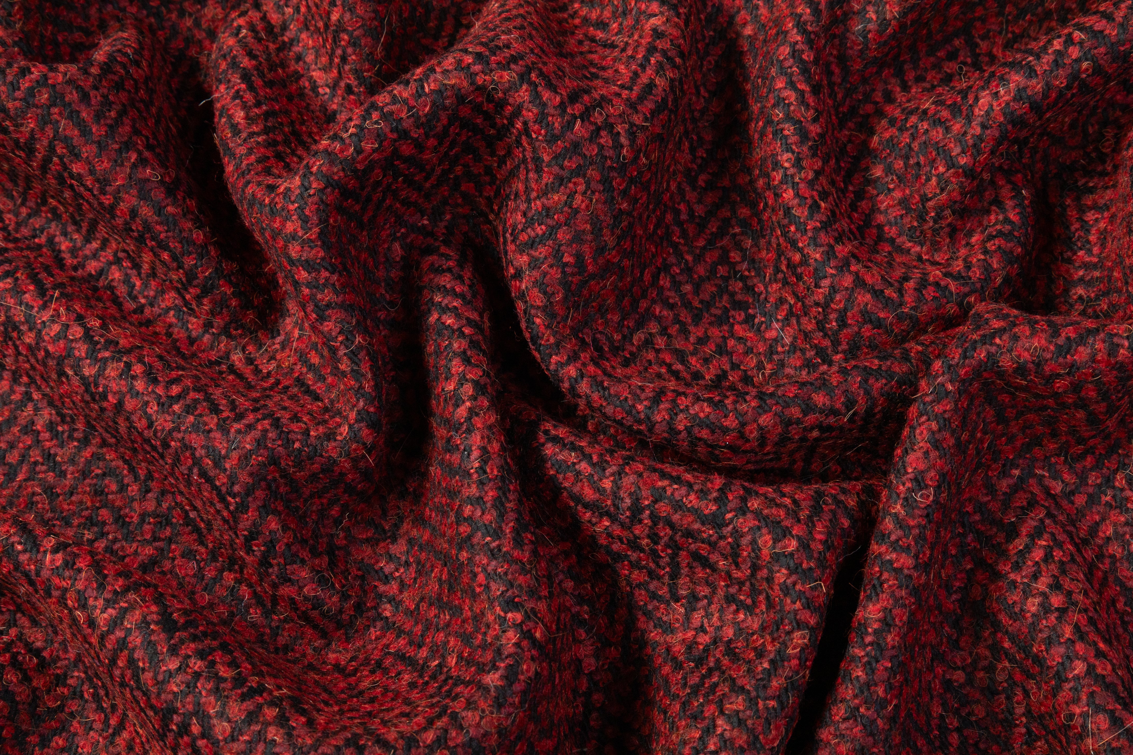 Chevron Italian Wool Mohair Blend Boucle - Maroon / Black