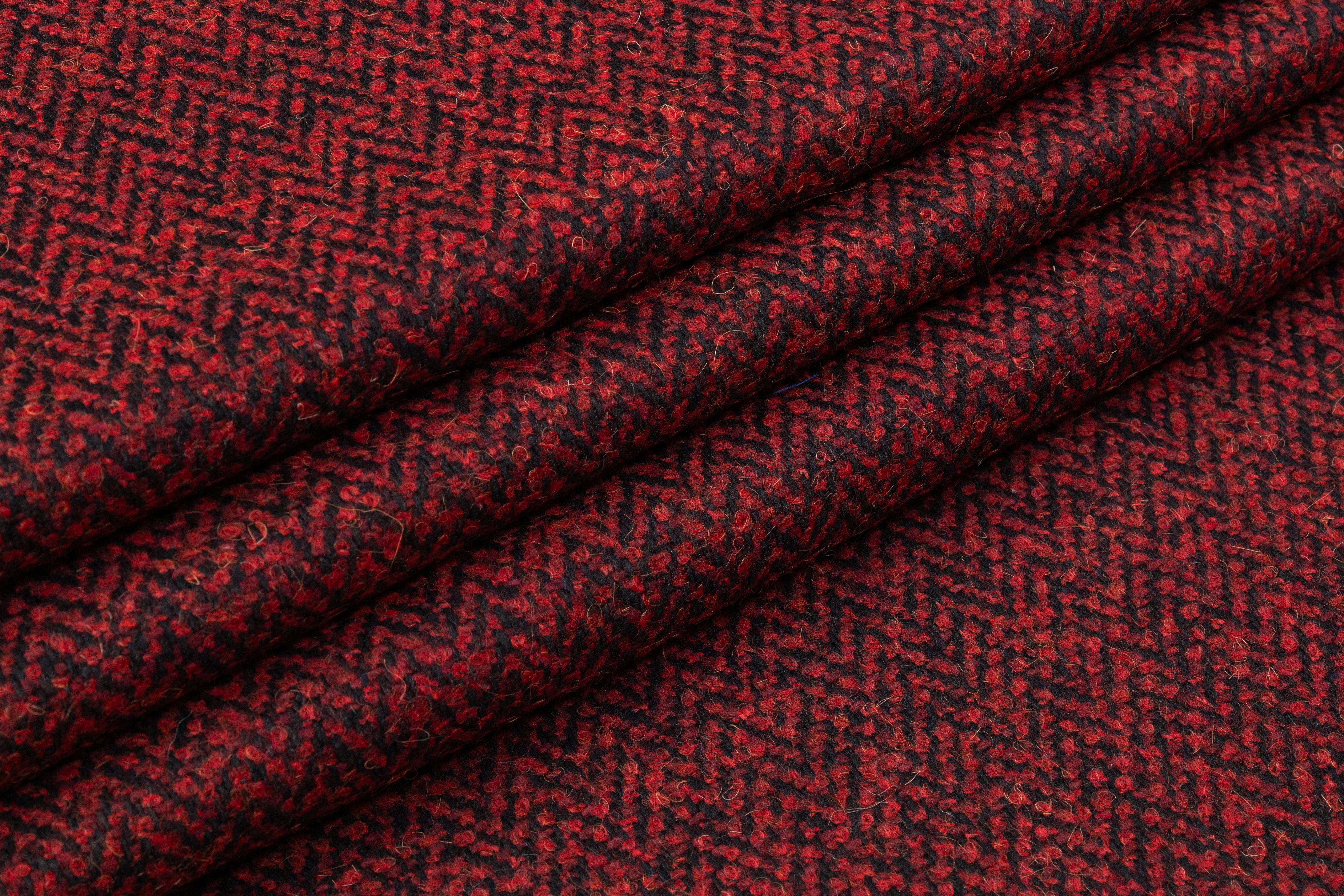 Chevron Italian Wool Mohair Blend Boucle - Maroon / Black