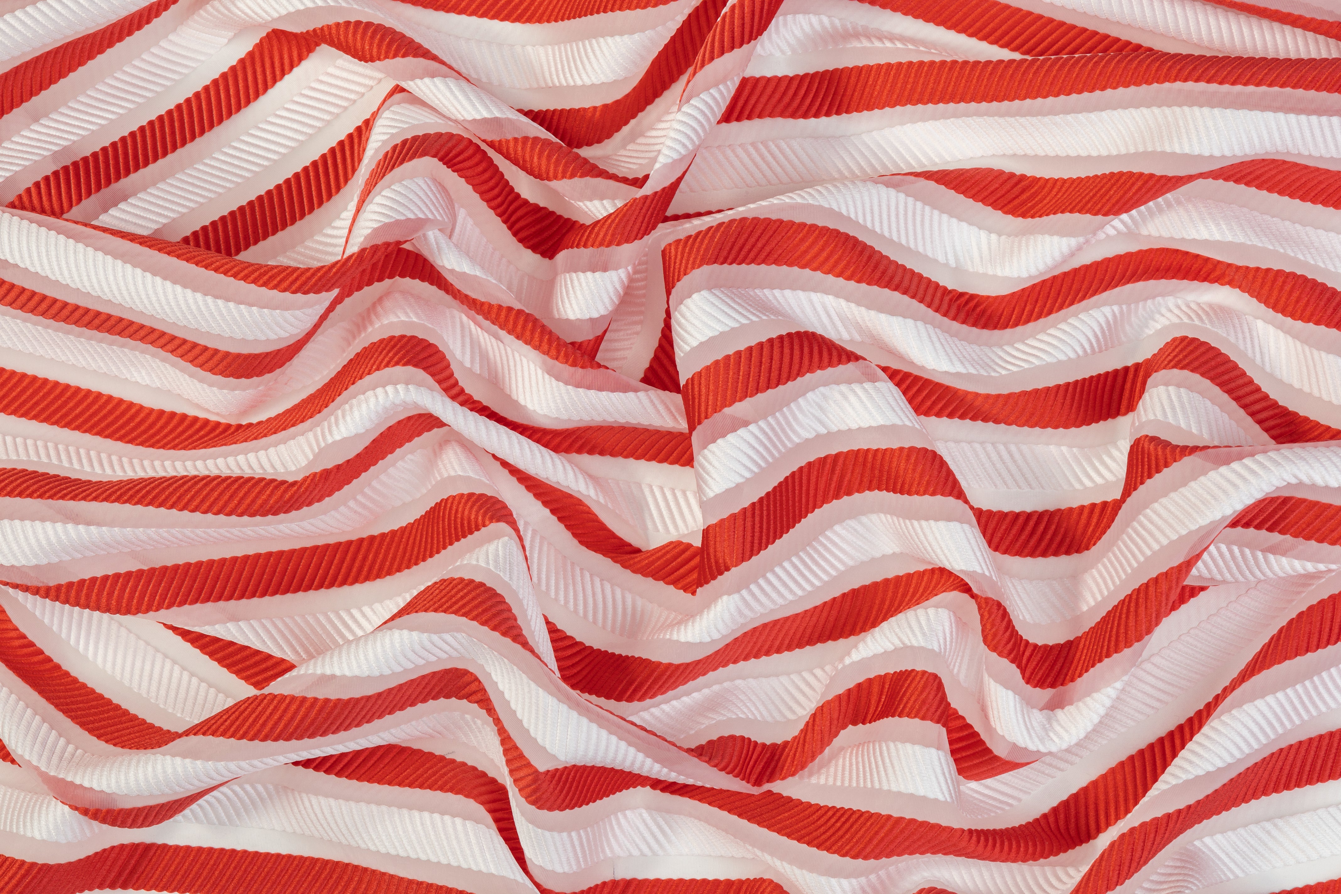 Ribbed Striped Organza Burnout Brocade - Red