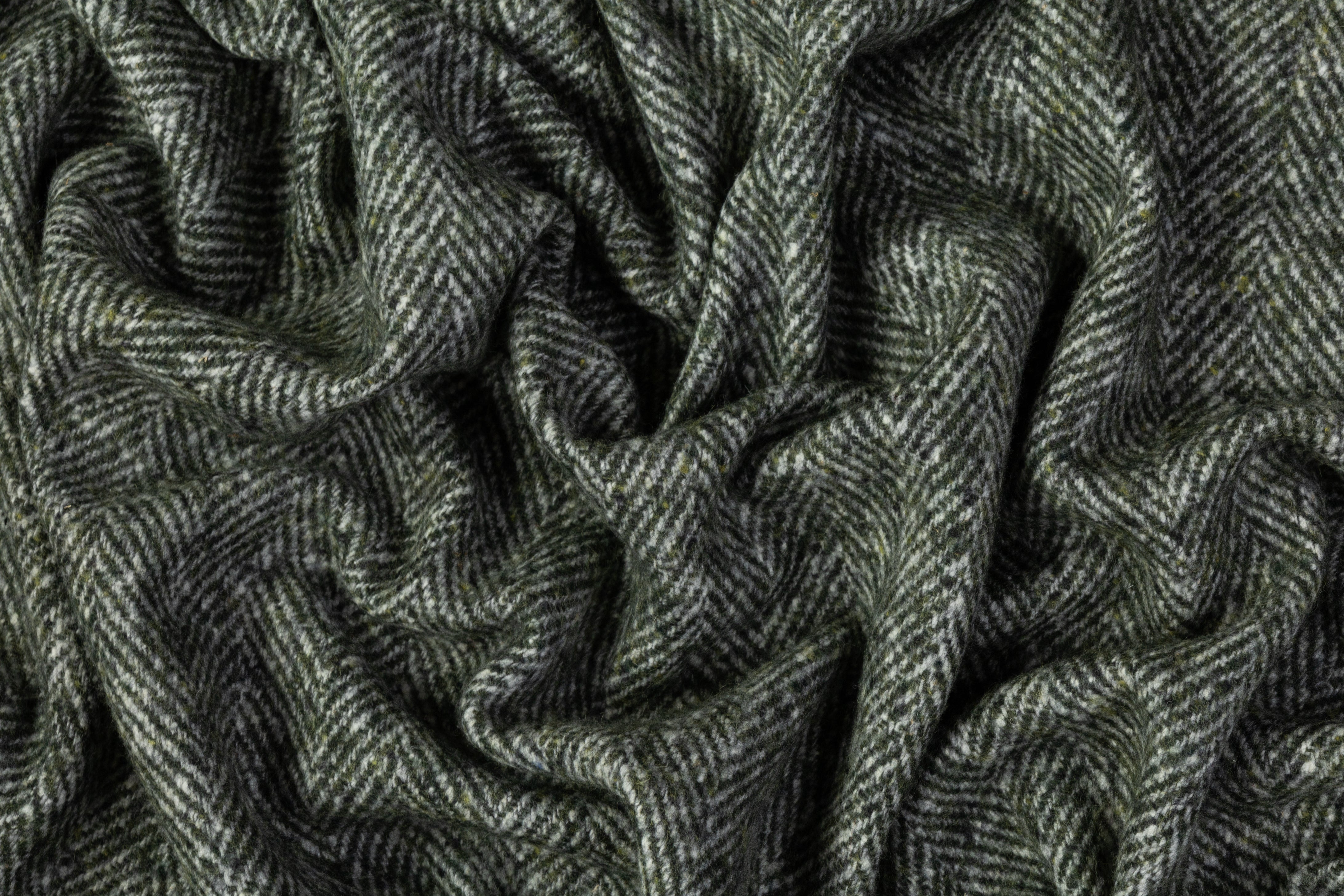 Italian Herringbone Wool Coating - Green