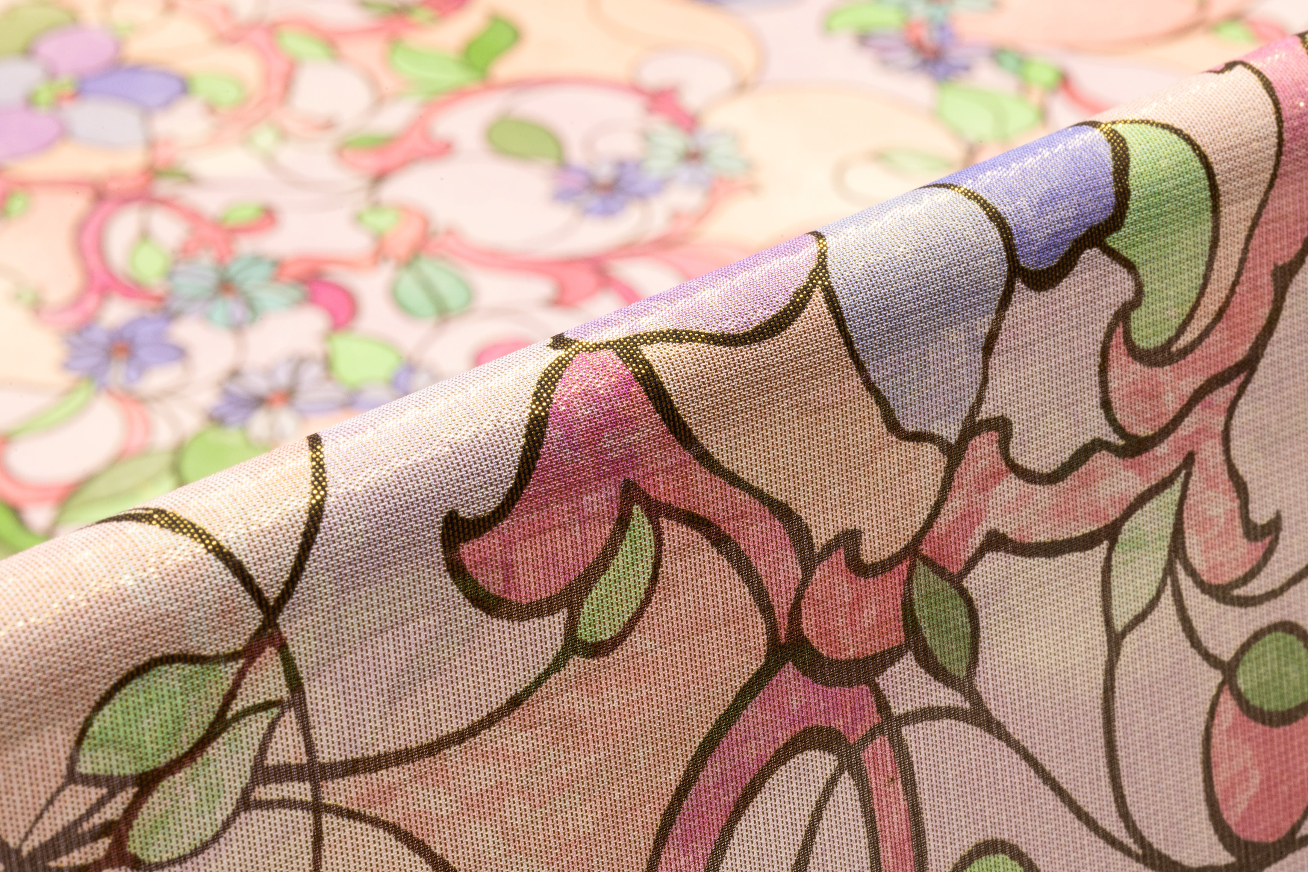 Retro Floral Metallic Silk Chiffon Lamé - Pink / Green / Periwinkle / Gold