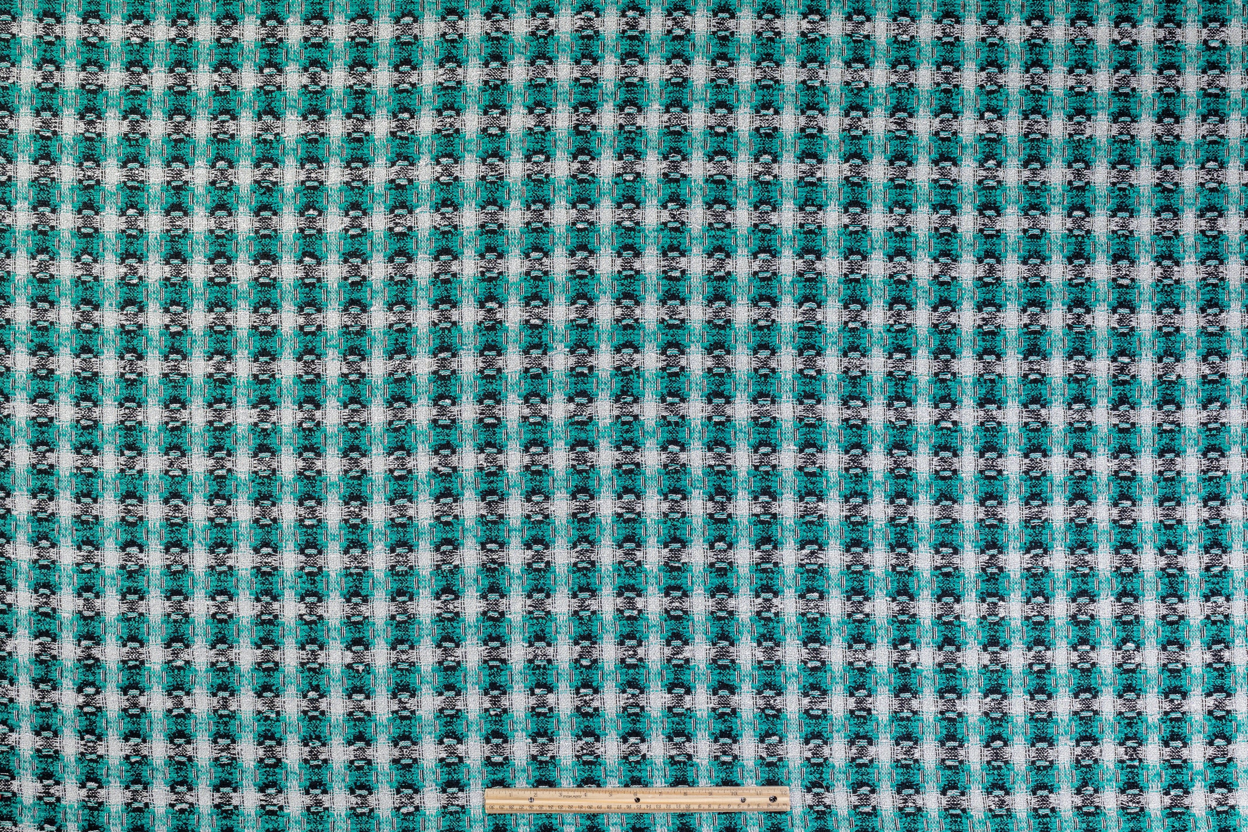 Metallic Italian Wool Blend Tweed Boucle - Teal / Silver / Black