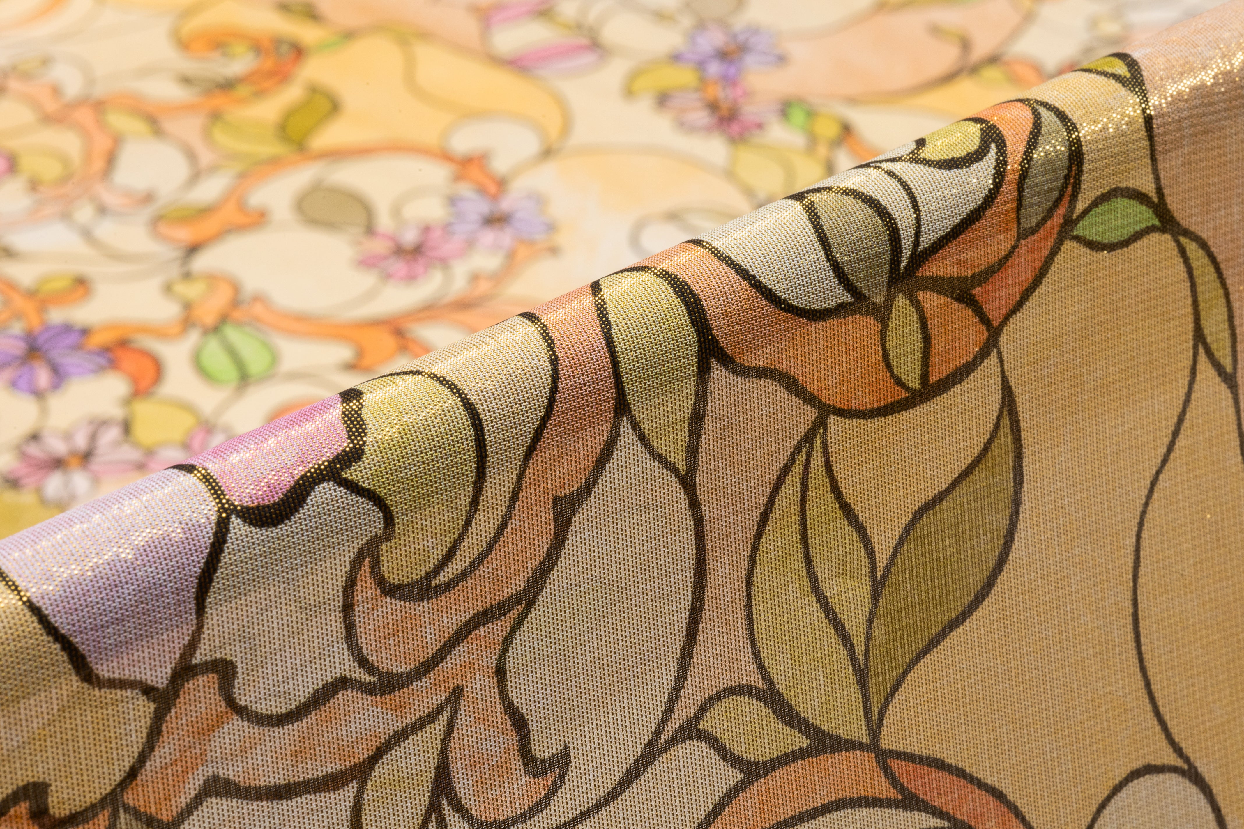 Retro Floral Metallic Silk Chiffon Lamé - Gold / Peach / Lavender / Green