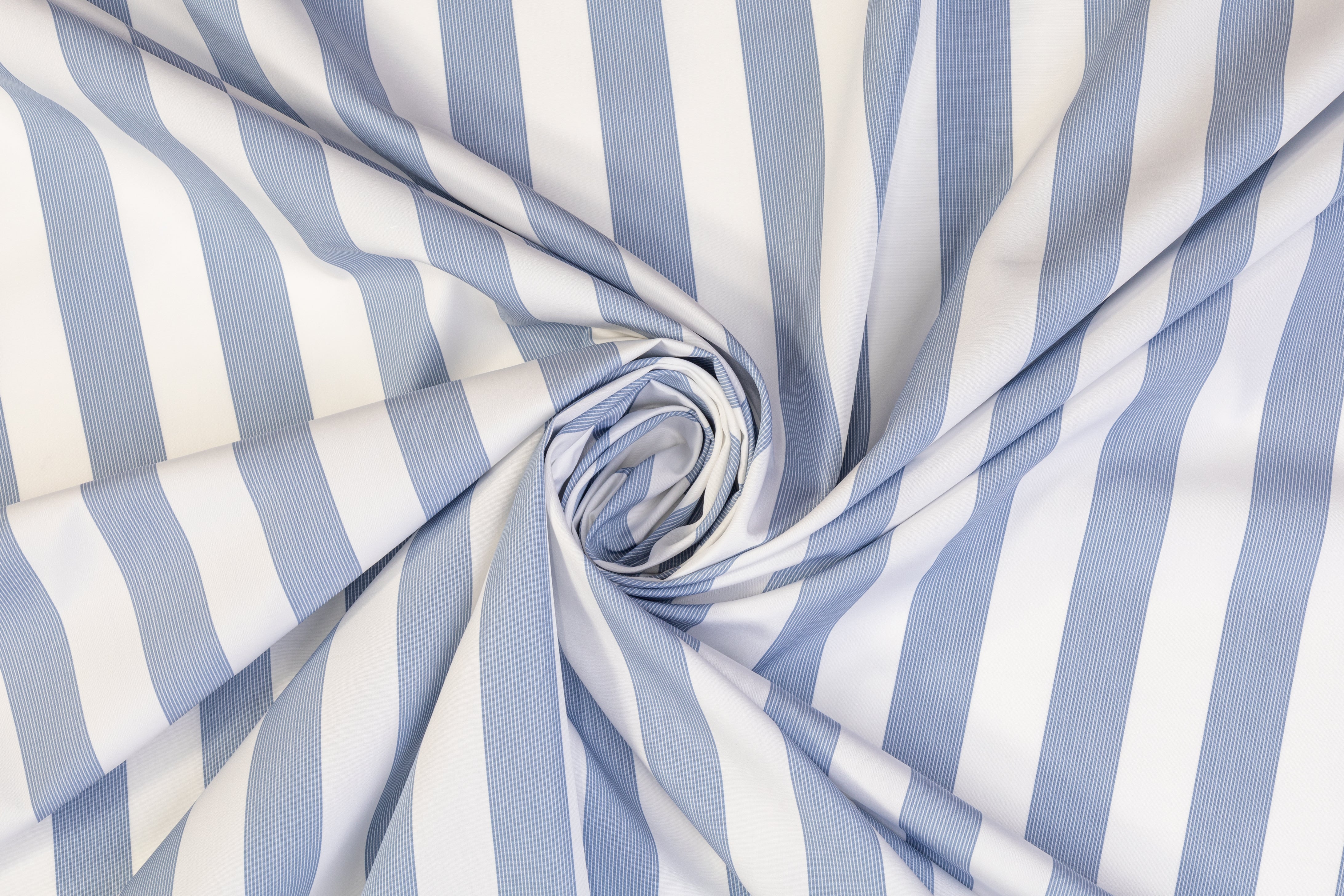 Striped Cotton Shirting - White / Soft Blue