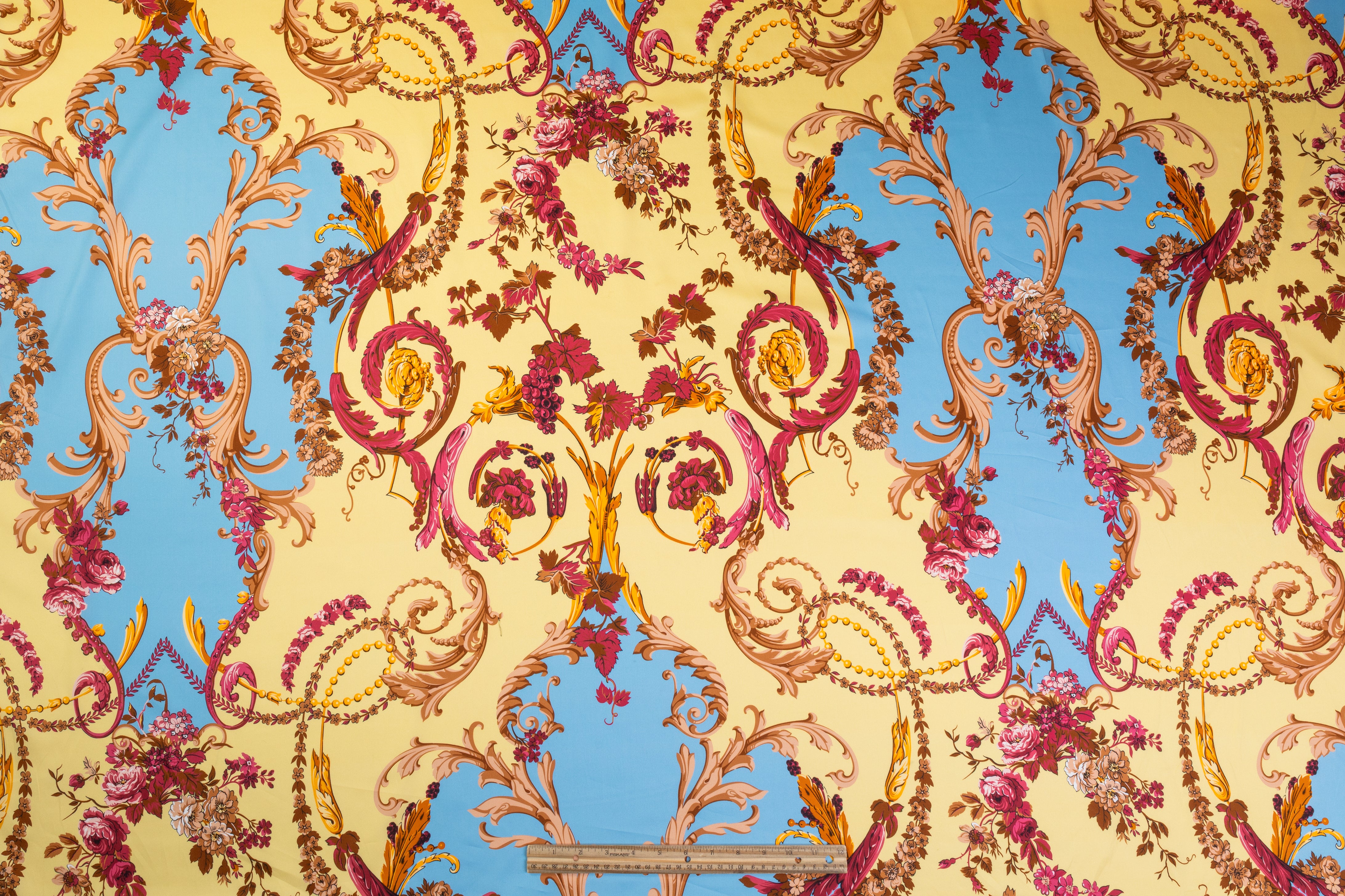 Ratti - Baroque Garden Italian Cotton Sateen - Blue / Yellow / Burgundy