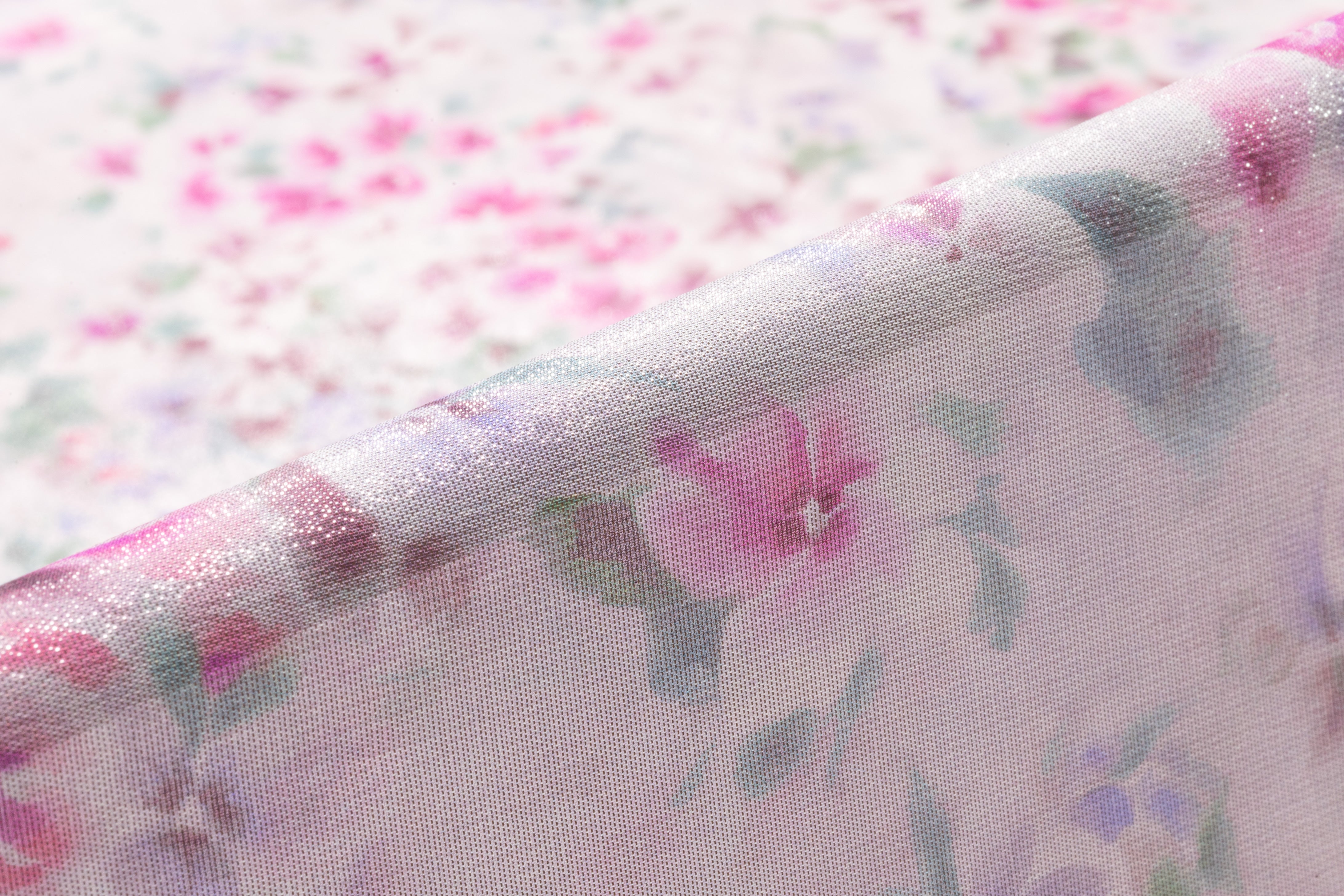 Floral Metallic Silk Chiffon Lamé - Pink / Green / Silver