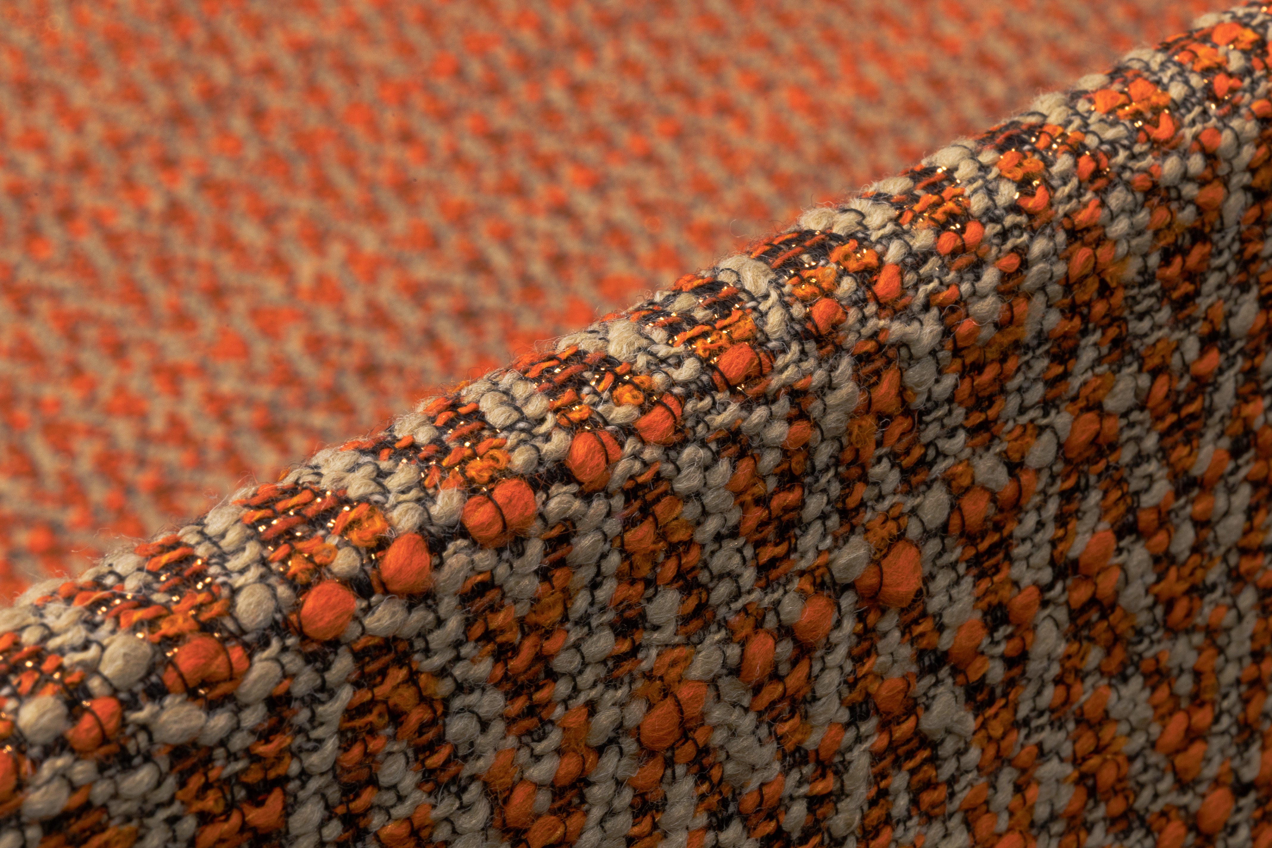 Chevron Metallic Italian Wool Tweed - Orange / Taupe