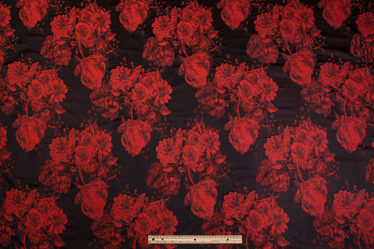 Floral Crushed Brocade - Red / Black