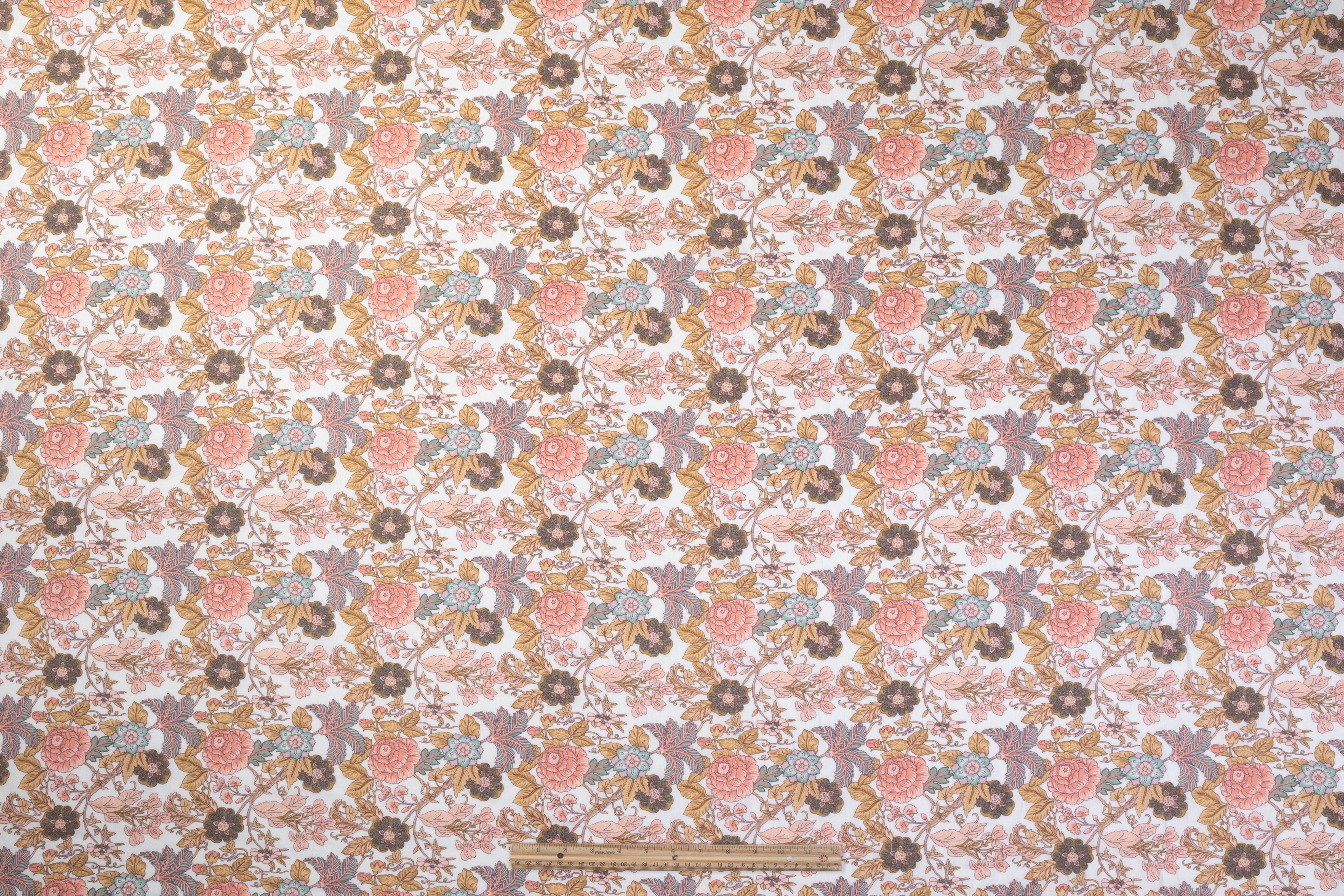Floral Italian Handkerchief Linen - Blush / Green / Brown