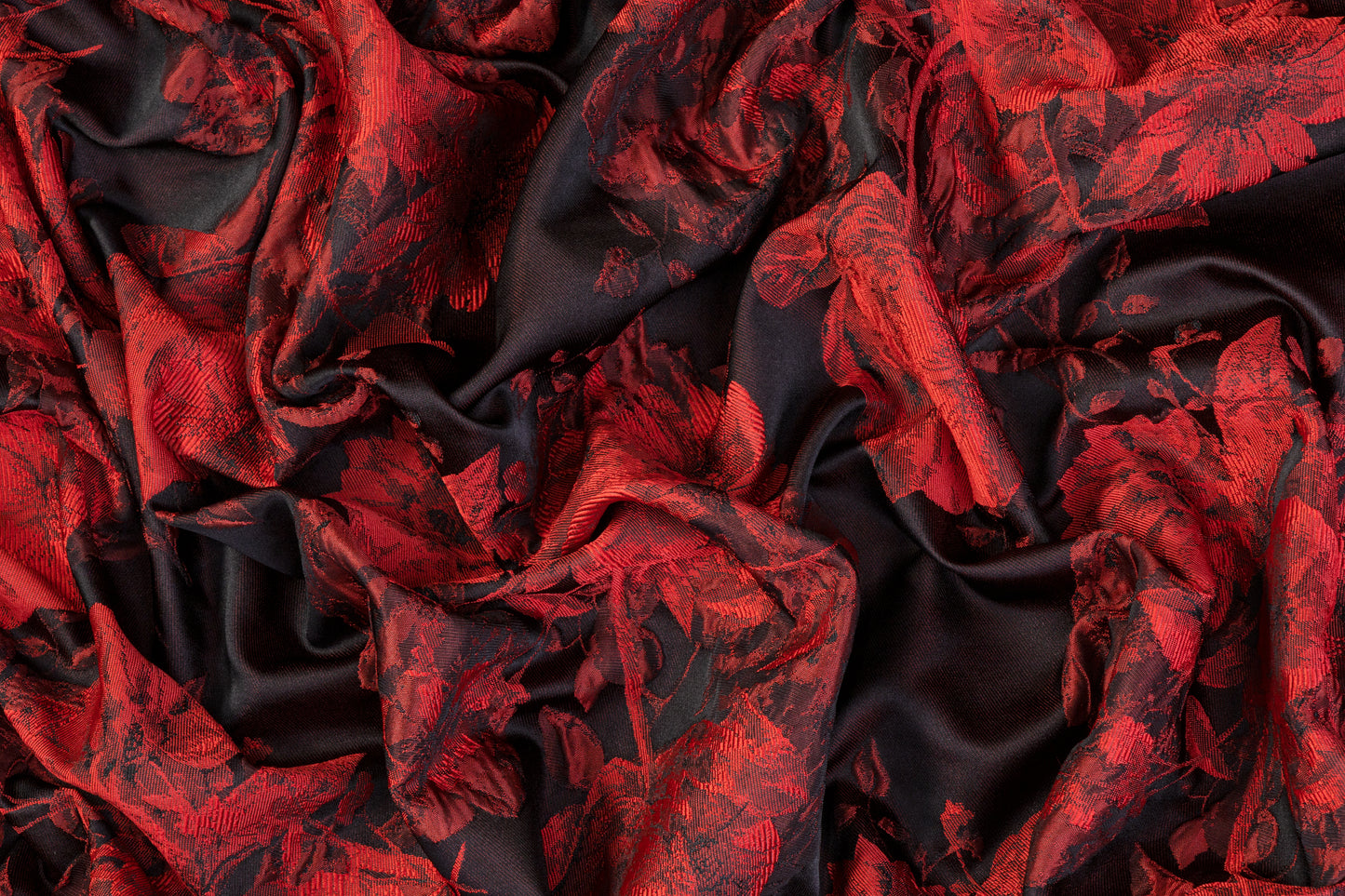 Floral Crushed Brocade - Red / Black