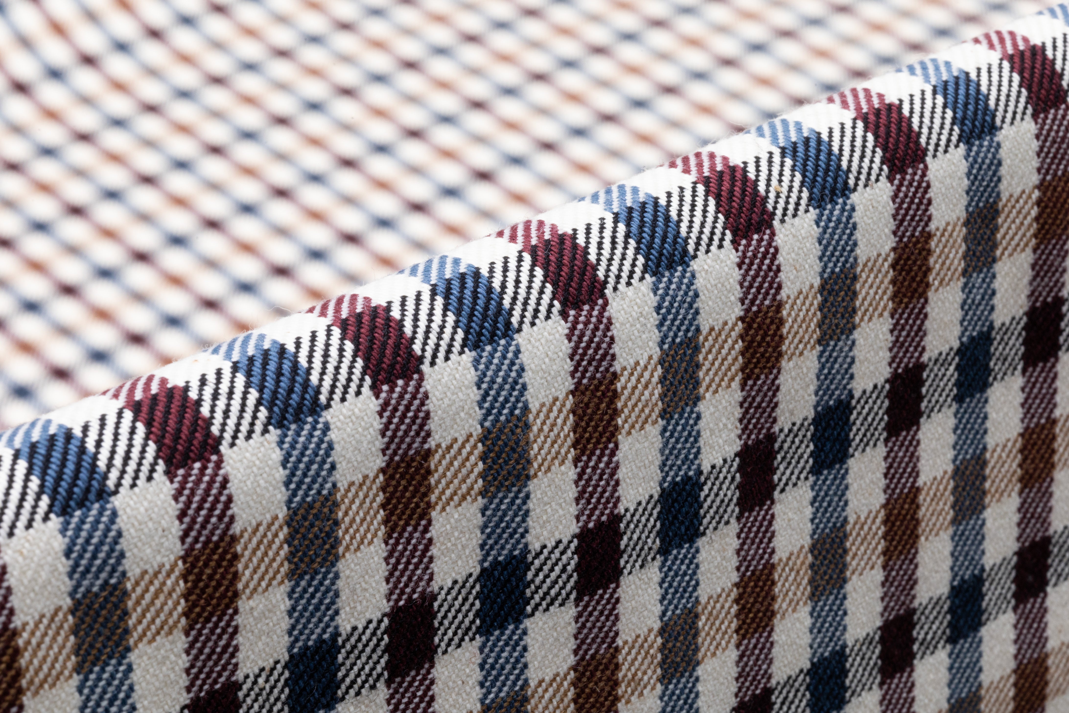 Checked Italian Cotton Wool Blend - Burgundy / Blue / Camel