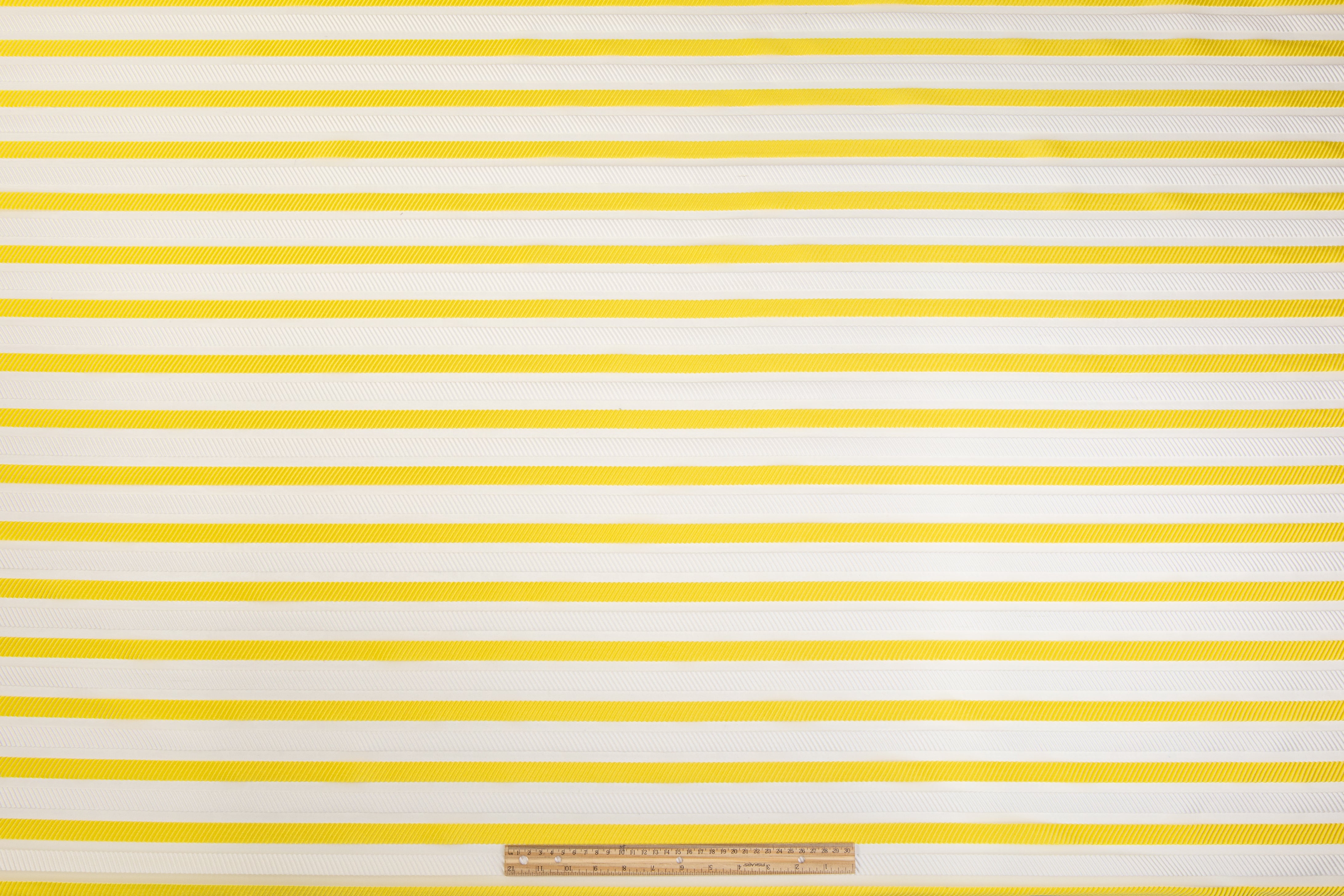 Ribbed Striped Organza Burnout Brocade - Yellow / White