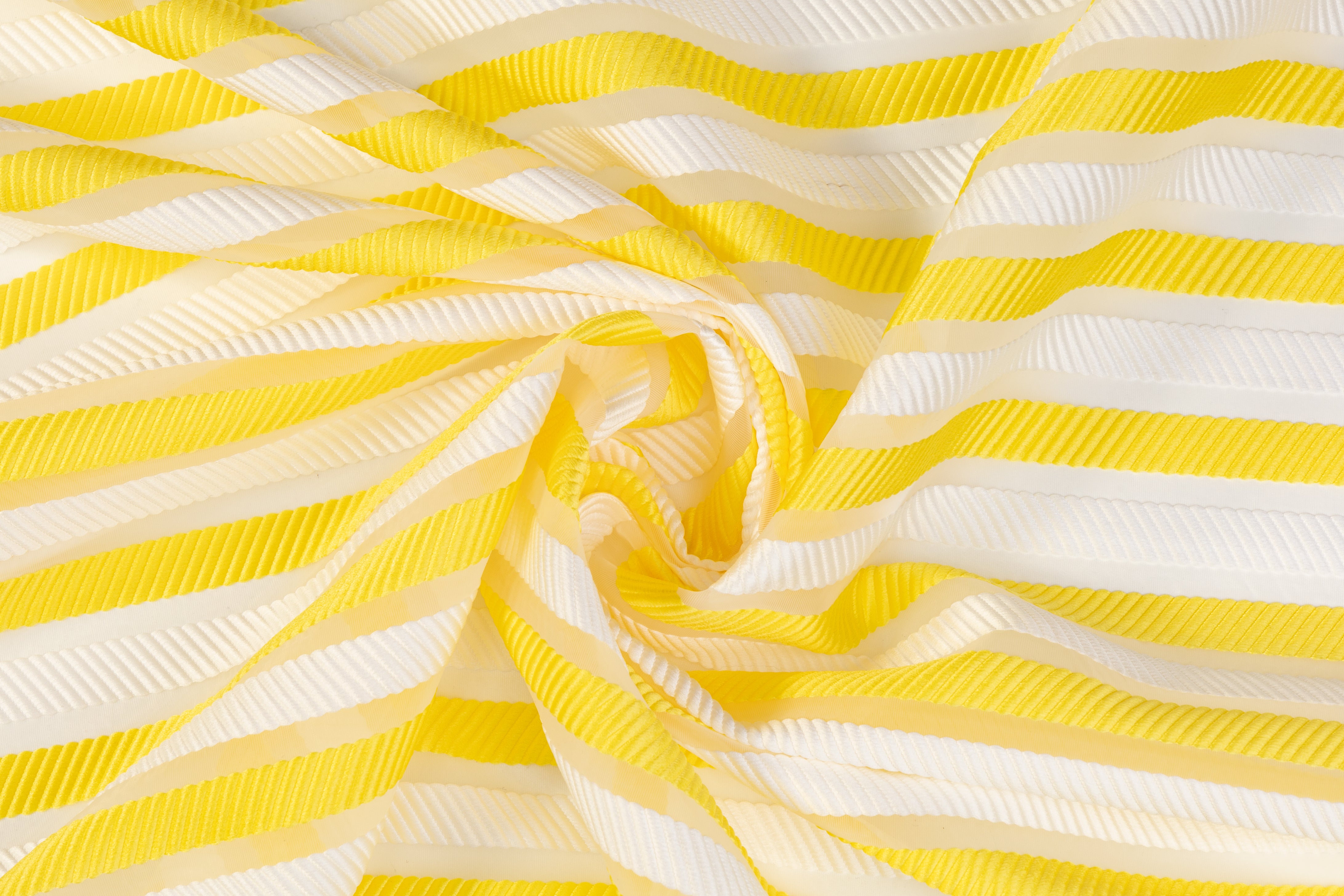 Ribbed Striped Organza Burnout Brocade - Yellow / White
