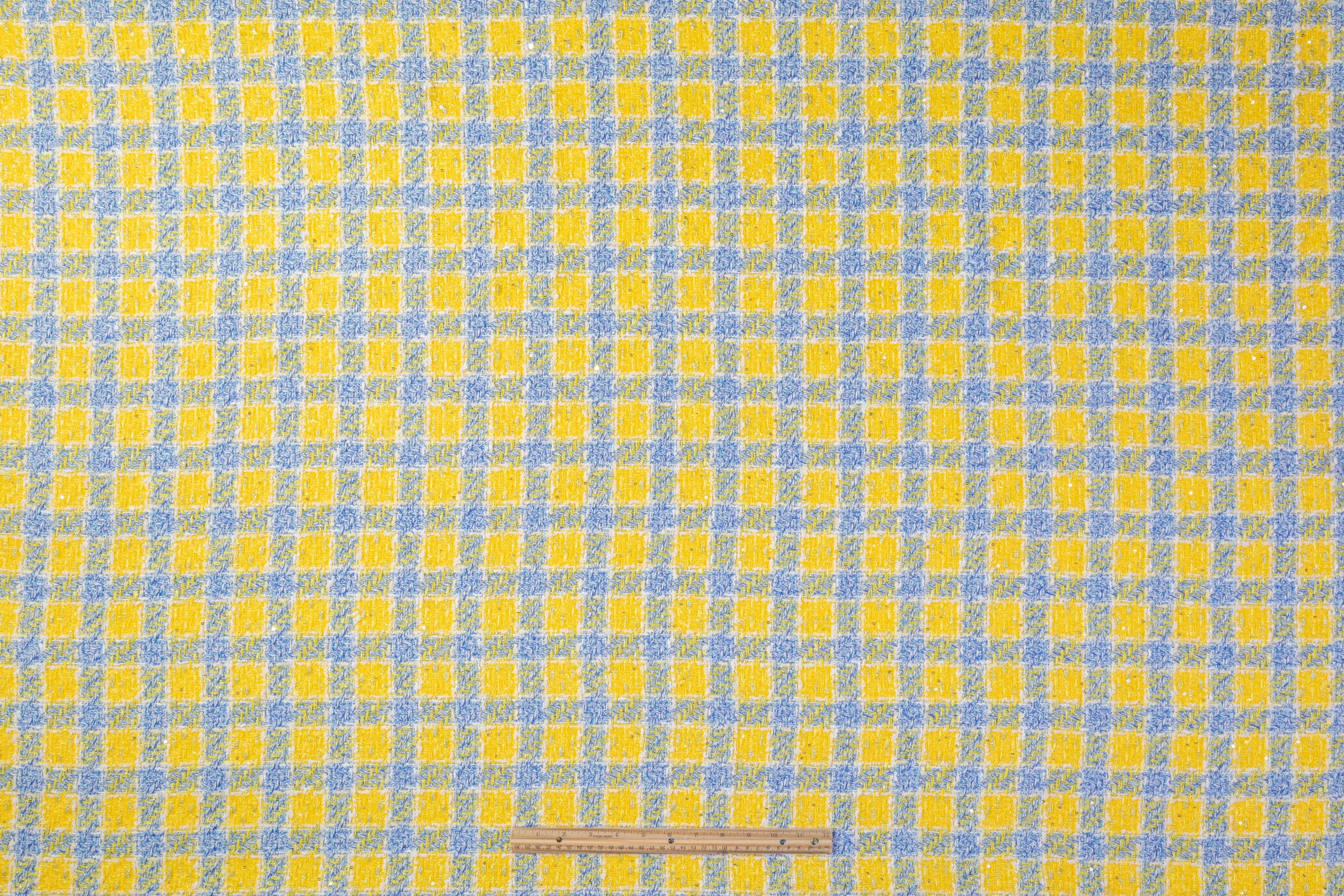Metallic Italian Cotton Blend Tweed Boucle - Yellow / Blue / White
