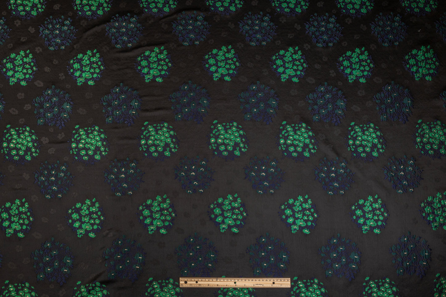 Floral Satin Brocade - Black / Green / Navy