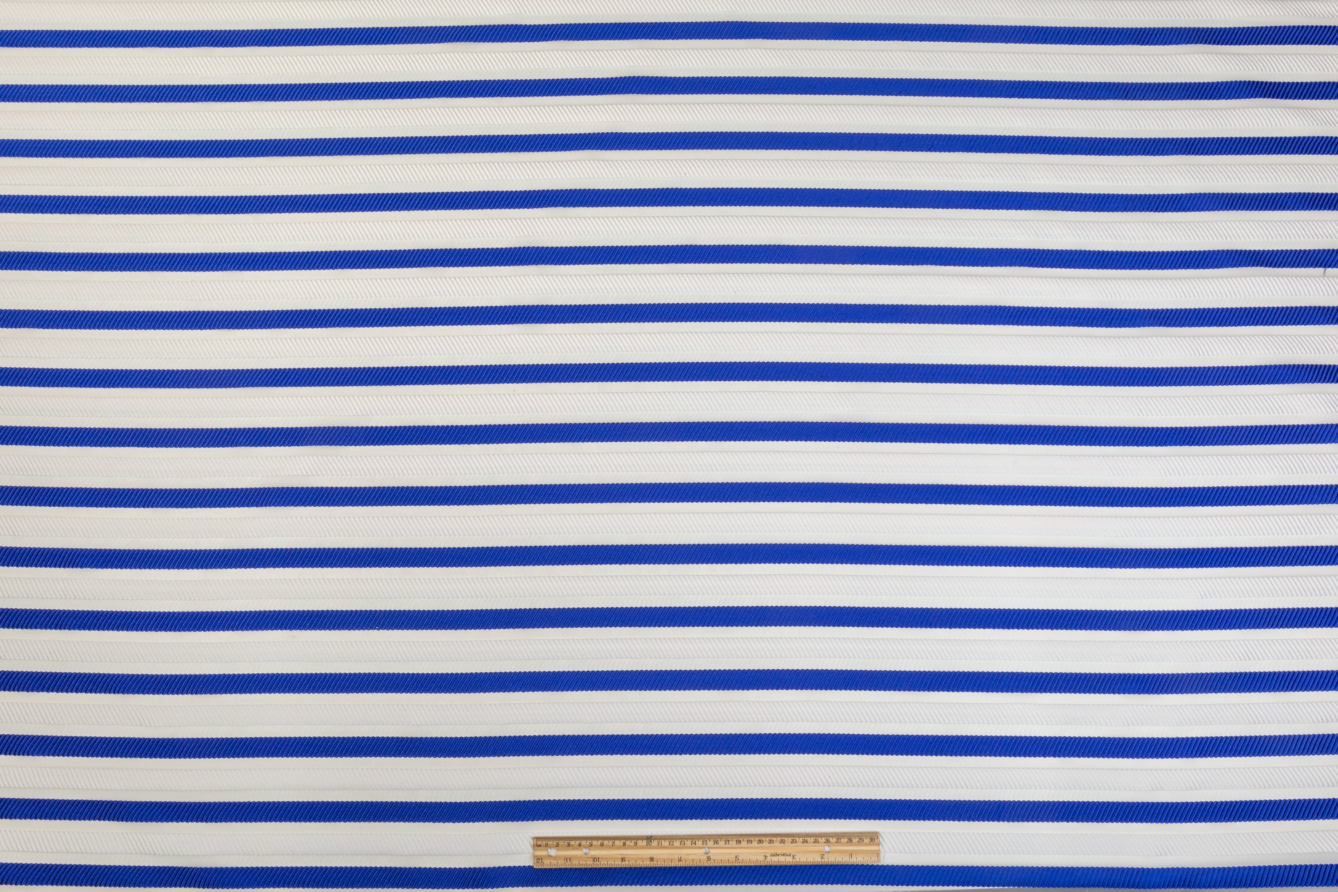 Ribbed Striped Organza Burnout Brocade - Blue / White