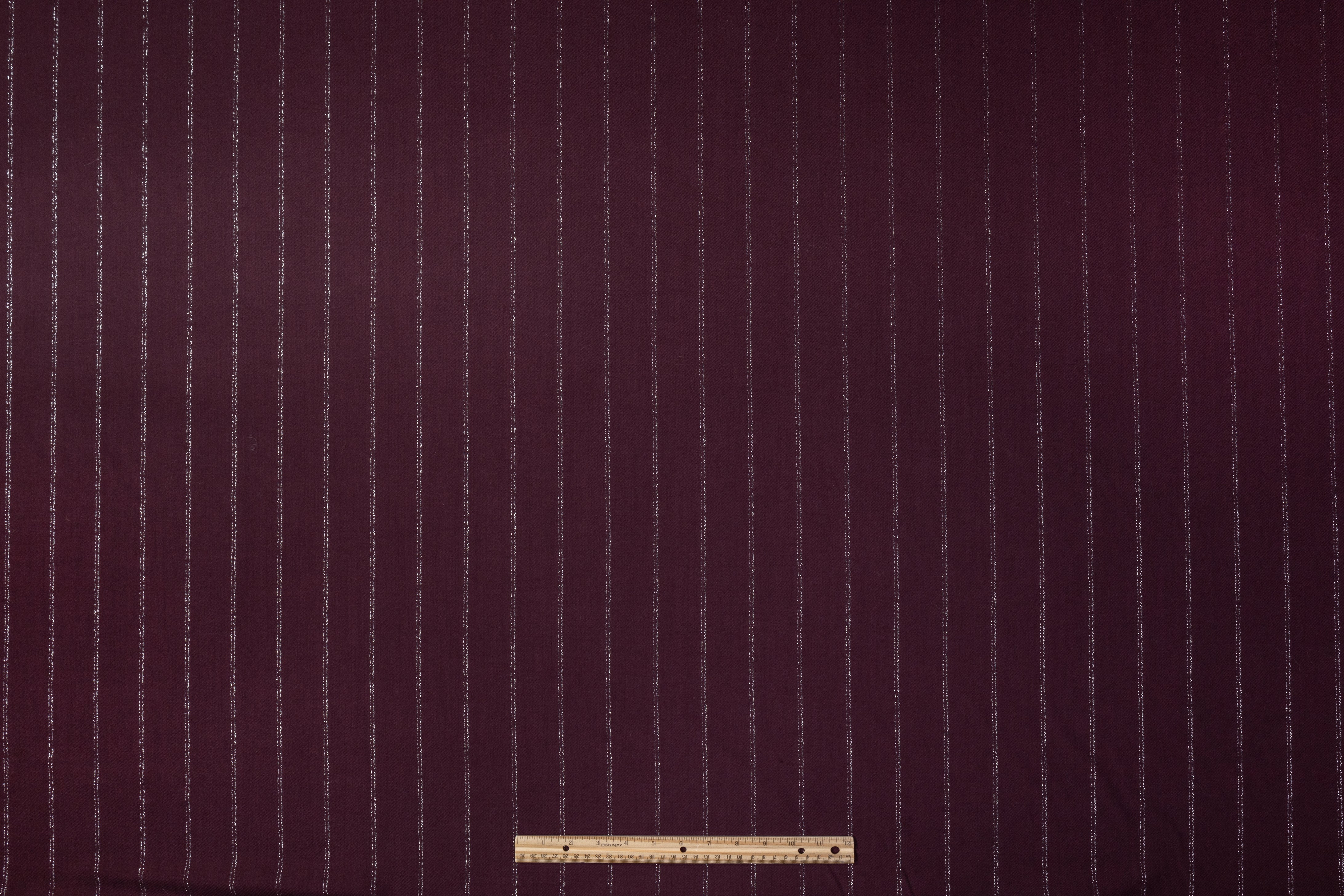 Metallic Striped Wool Suiting - Burgundy / Silver