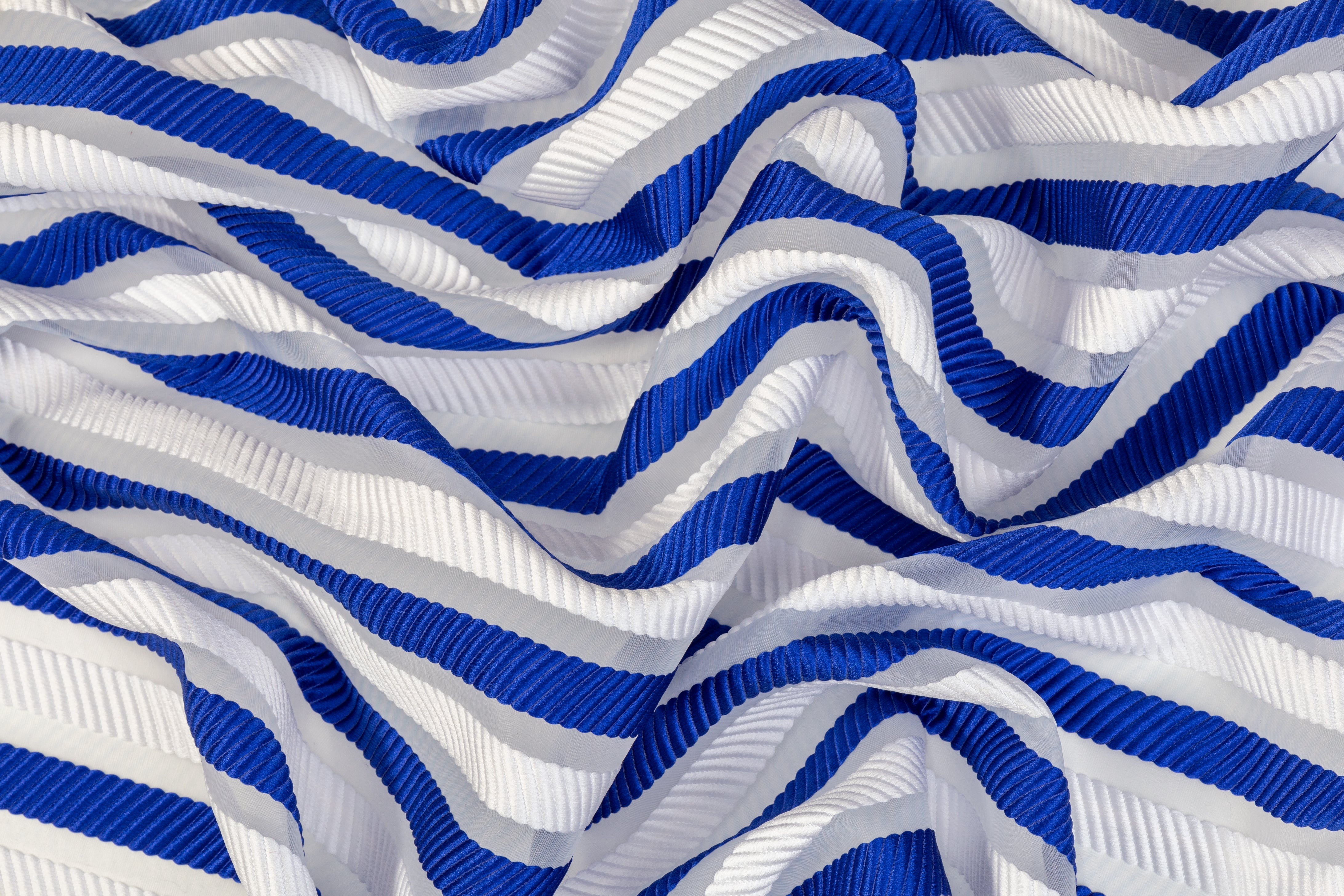 Ribbed Striped Organza Burnout Brocade - Blue / White