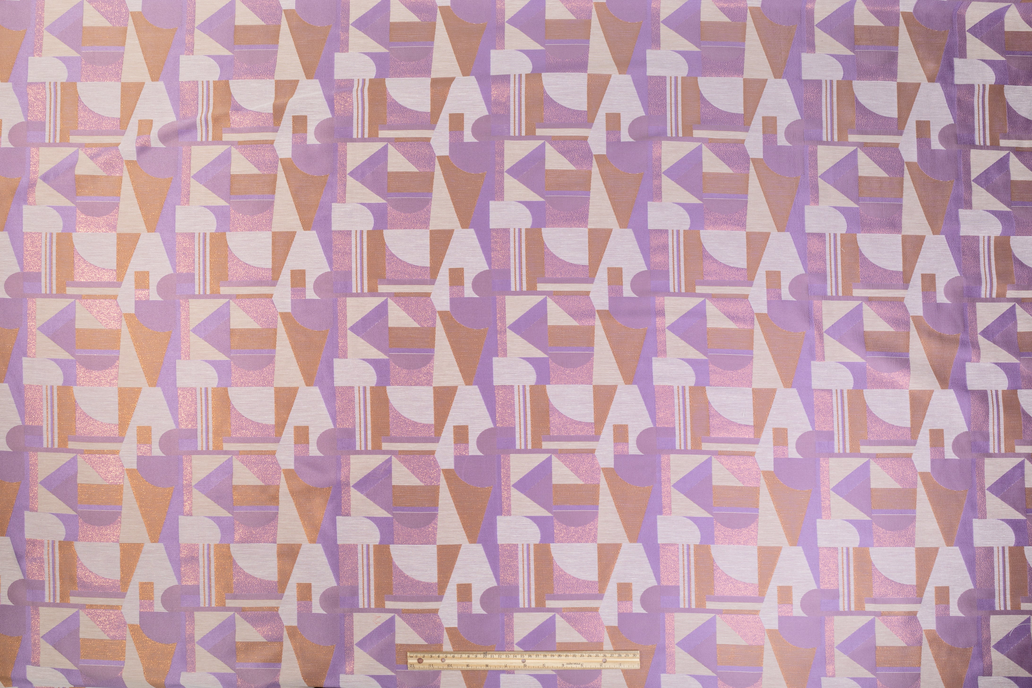 Geometric Metallic Brocade - Purple / Copper / Gray