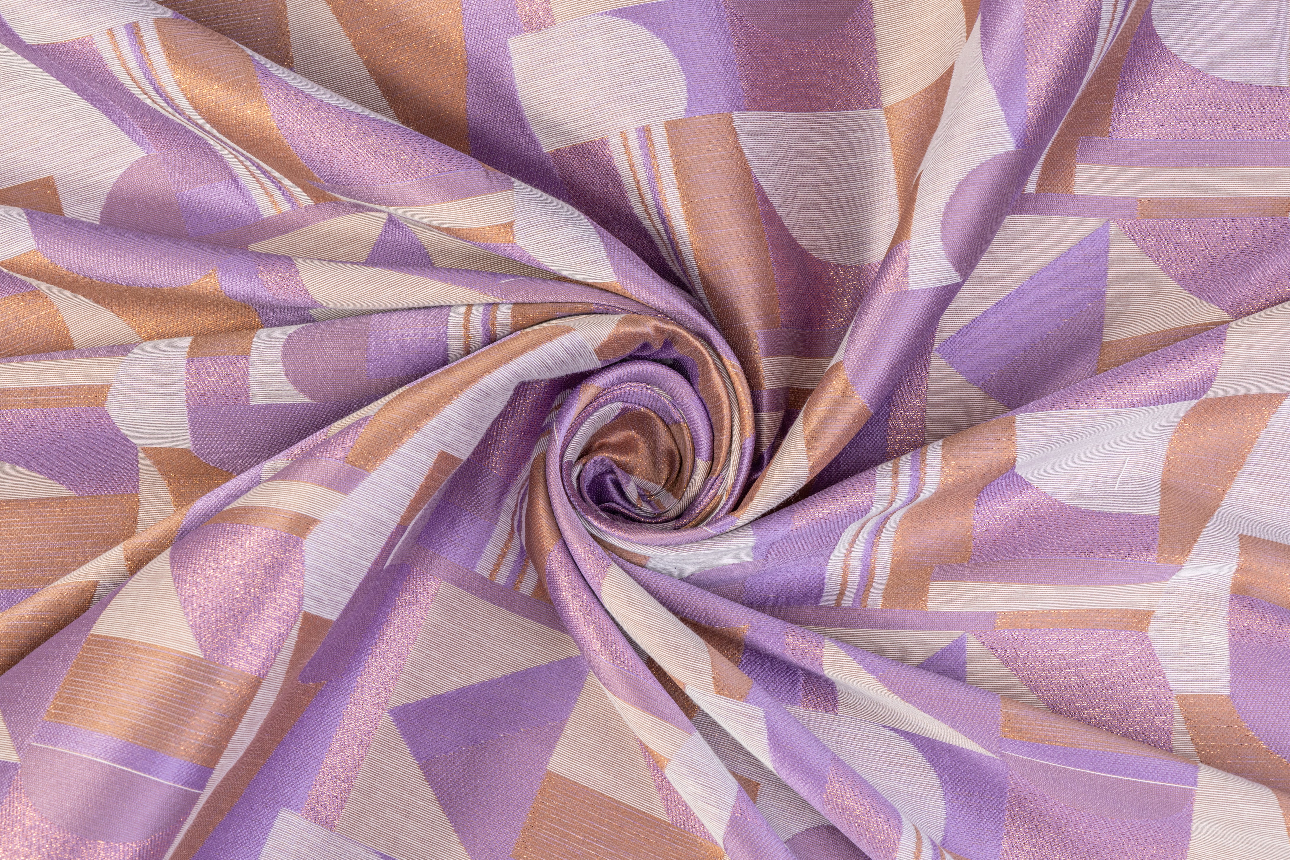 Geometric Metallic Brocade - Purple / Copper / Gray